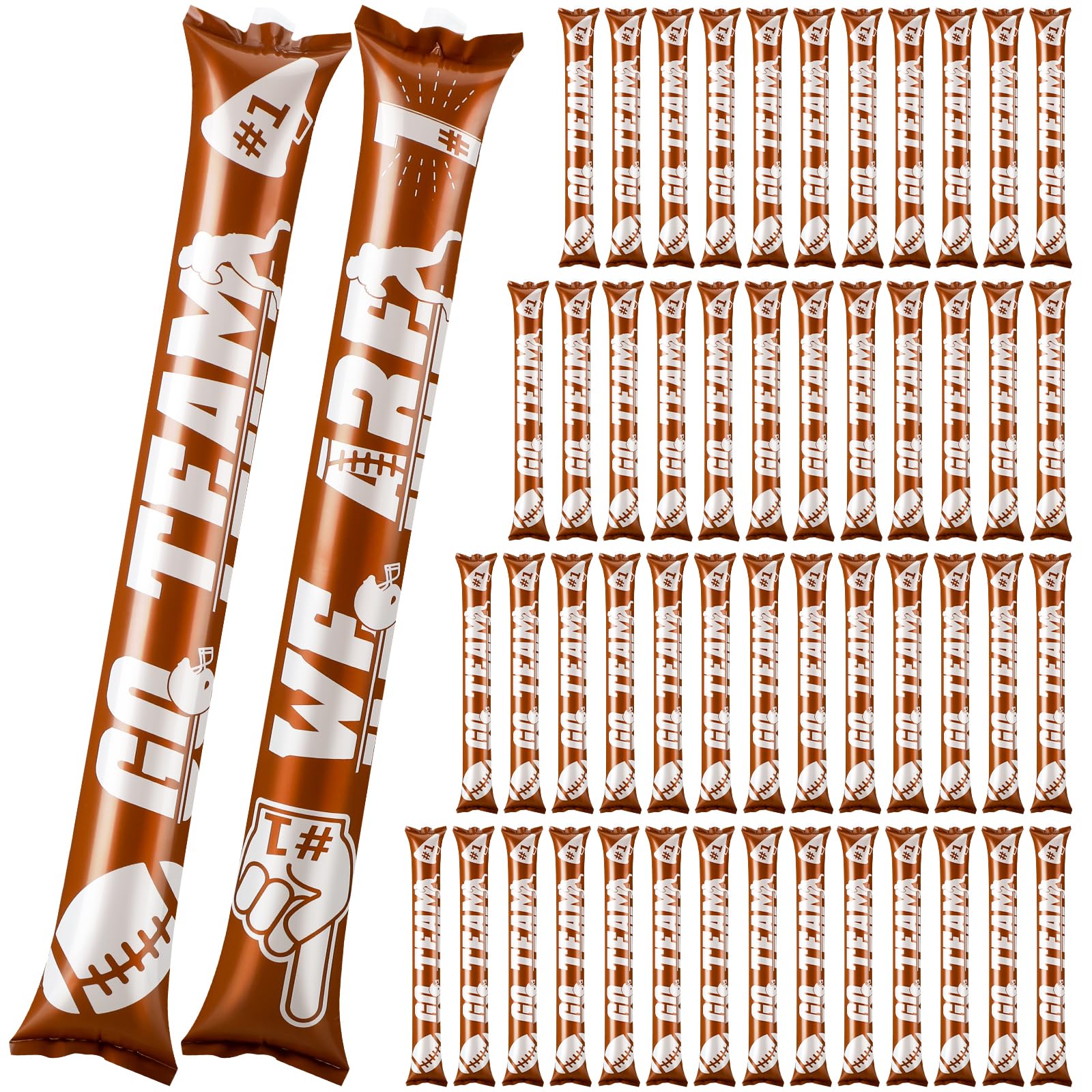 Teling100 Pcs Thunder Sticks Team Spirit Boom Sticks Football Noise Makers Cheerleading Inflatable Plastic Cheering Sticks with 50 Inflatable Straws for Football Party Game Sporting Events (Brown)