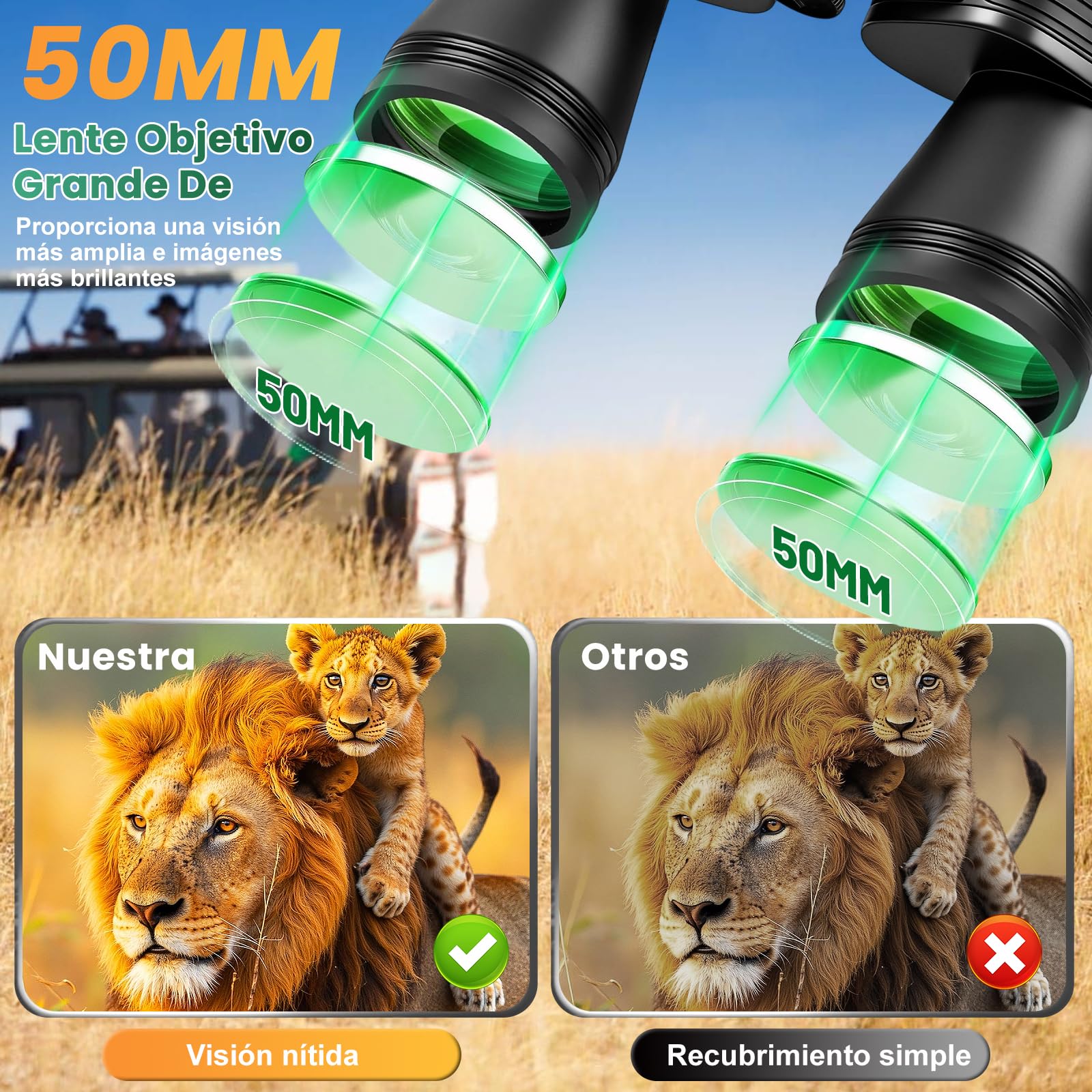 Prismáticos Compactos Profesionales 20 X 50 para Adultos Niño, Binoculares con Campo de Visión Amplio, Óptica FMC,Adaptador,Binoculars Ligero para Observación de Aves Acampada Caza Ópera Conciertos