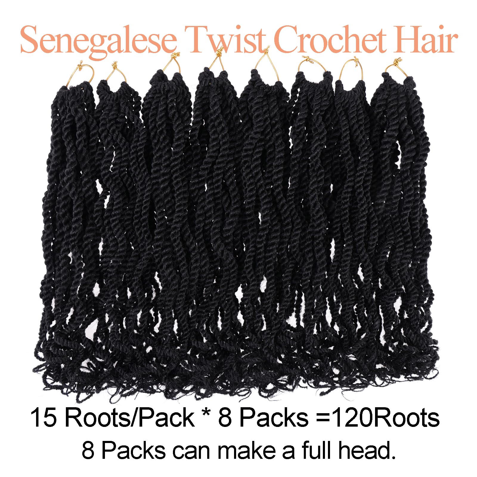 Mscat 14 Inch Wavy Senegalese Twist Crochet Hair 8 Pack Synthetic Short Pre Looped Kids Crochet Braids with Curly Ends Pre Twisted Small Havana Twist Braiding Hair for Black Women 1B# - Image 4