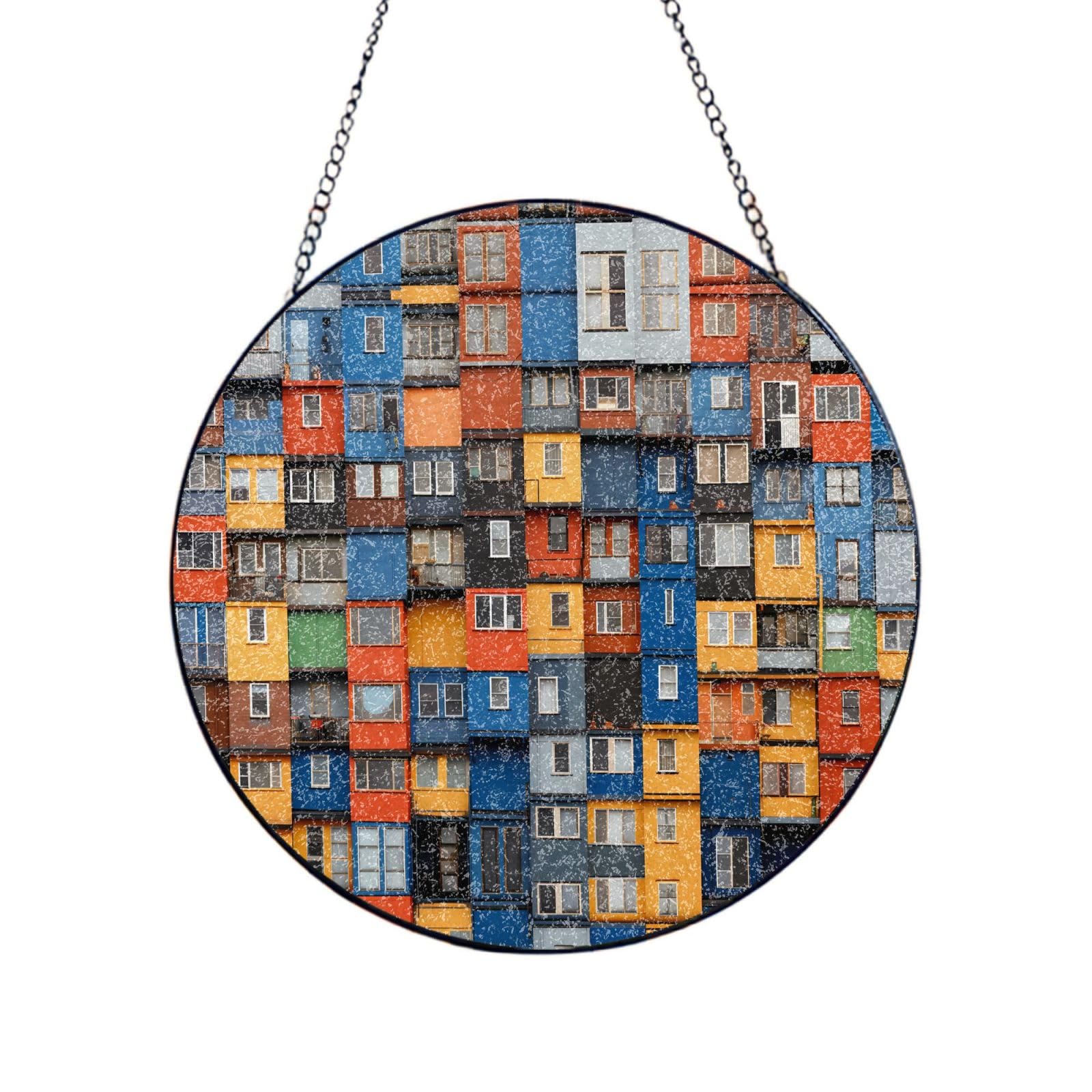 Poezjzw Stained Glass Window Hanging - Container House Sun Catcher For Door Garden Home Decor Christmas Mother'S Day Birthday Gifts 10in（25cm）
