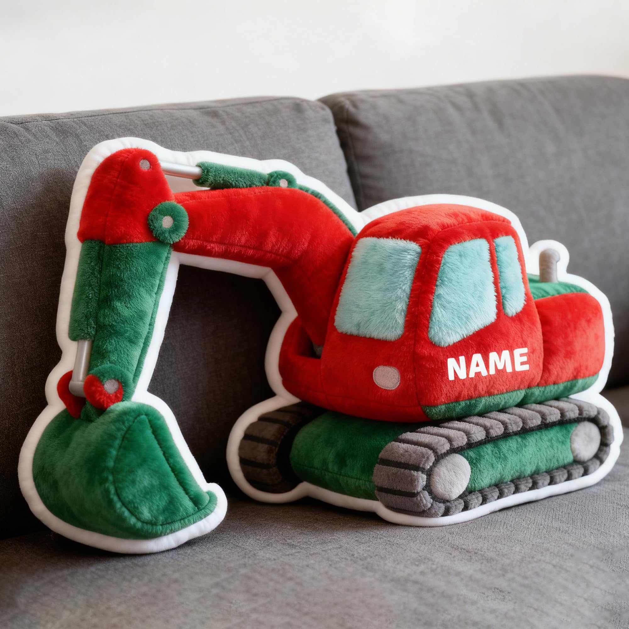 SosnSusn Custom Cute Excavator Shaped Pillow with Name, Double-Sided Personalised Pillow for Bed Sofa Car Couch Decor Cushion Birthday, Christmas, Valentine's Day Gifts for Men Women Family Friends