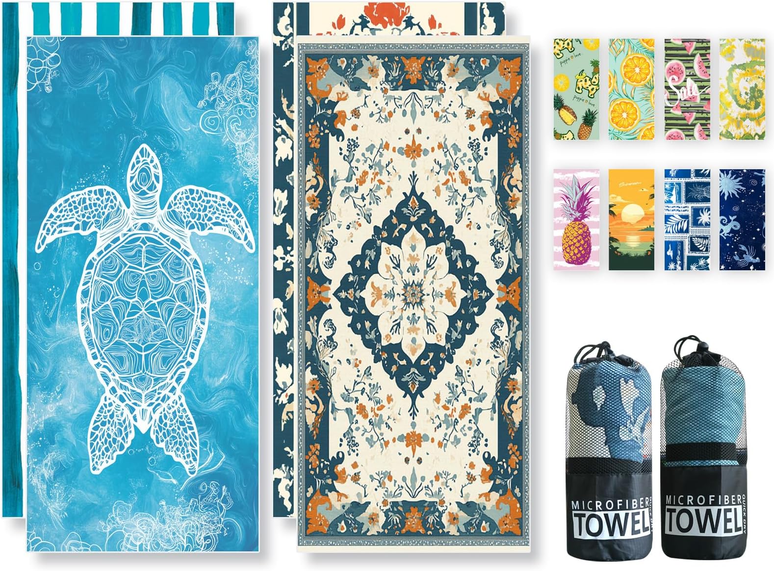 Beach Towels Oversized - 2 Pack 78'' X 35''(200 x 90 cm) Extra Large Beach Towels, 250 GSM Thicken Microfiber Sand Free Lightweight Quick Dry Beach Towel, Yoga Pool Gym Camping Travel Towel for Adults