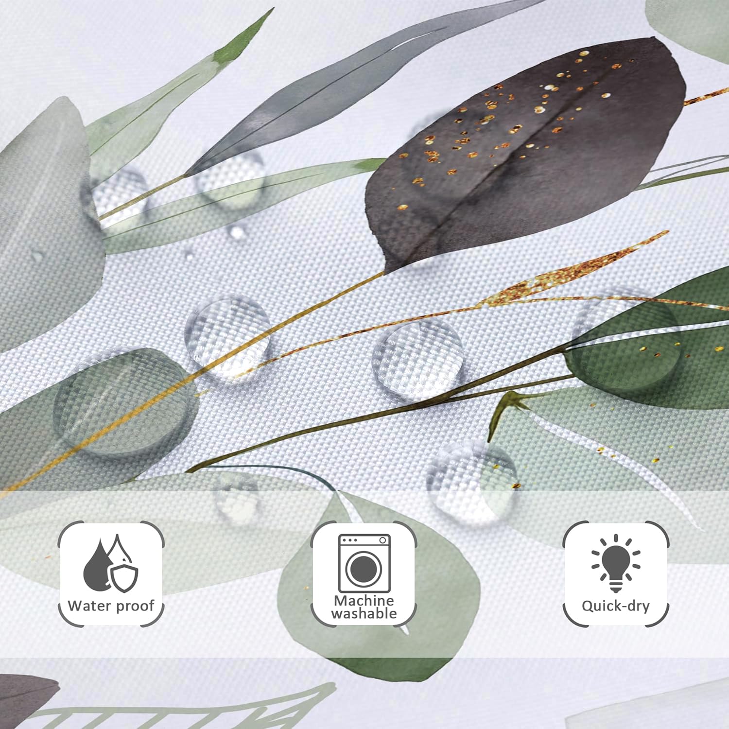 Riyidecor Extra Long Sage Green Shower Curtain 72Wx84H, Eucalyptus Golden Leaf Spring Botanical Bathroom Curtains, Watercolor Farmhouse Shower Curtain Sets with 12 Hooks Ideal for Bathroom Decor