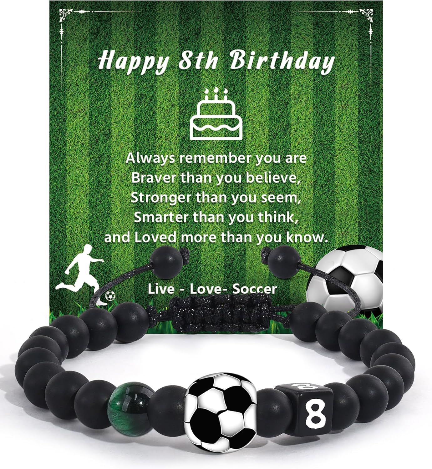 VGWON Soccer Bracelet for Beaded Digital Bracelet Birthday Gift for Son Grandson Players Team Fan Friends Number 8