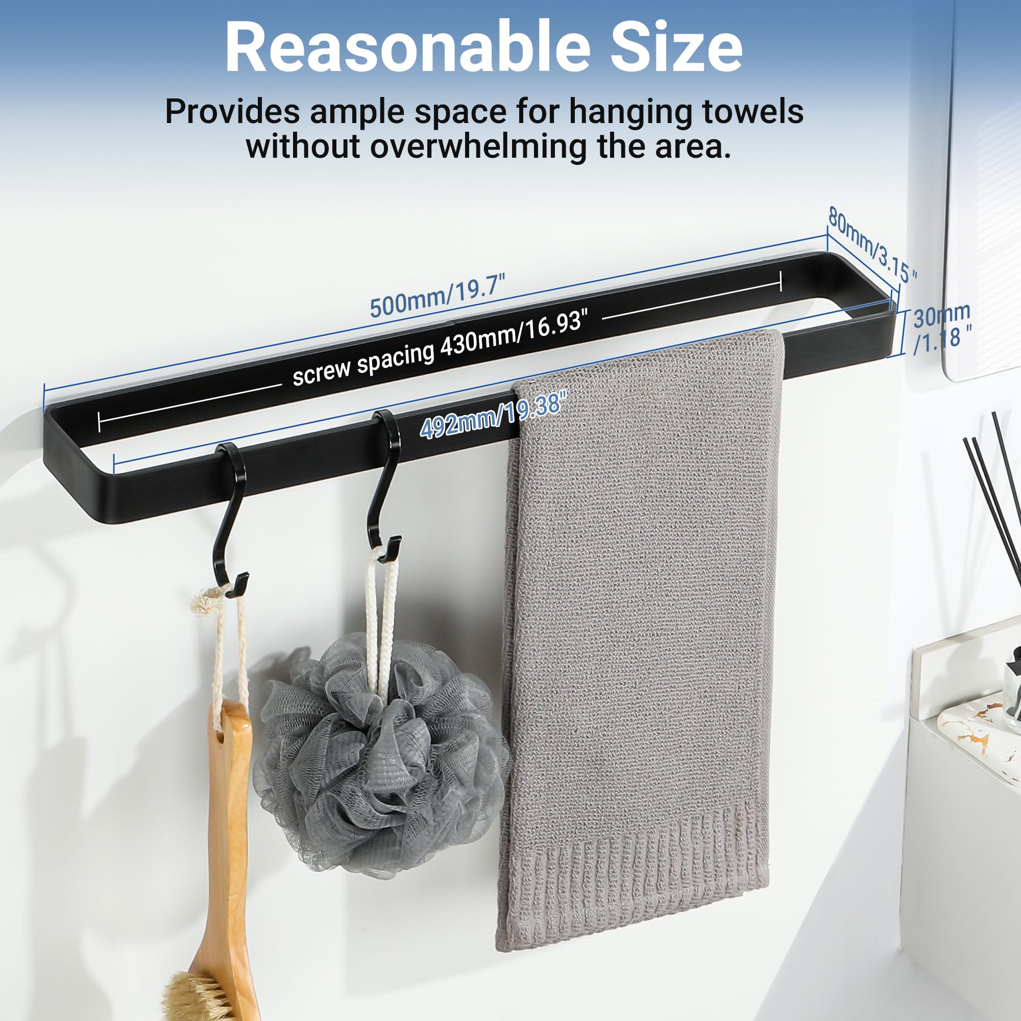 SAYAYO Handdoekhouder Zwart Handdoekhouder Bad Handdoekstang Tweearmige Gastendoekjeshouder Wandmontage Roestvrij staal Badhanddoekenhouder voor Badkamer en Keuken 30CM
