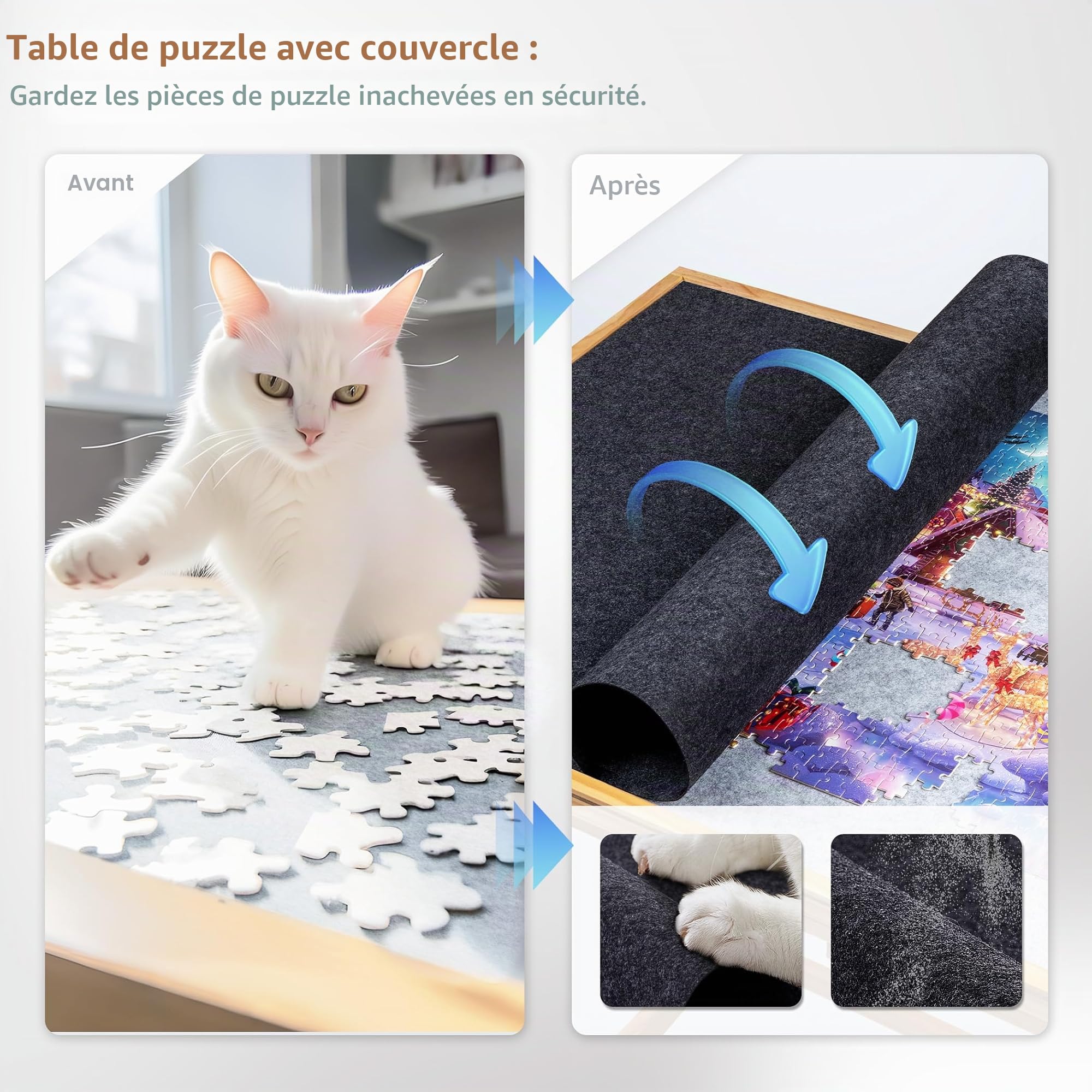 Lavievert Table de Puzzle Inclinable de 1500 Pièces Avec 5 Tiroirs Colorés et Couvercle, Planche Réglable en Bois Avec Rangement Pour Adultes, Portable Avec Pieds, 4 Roues