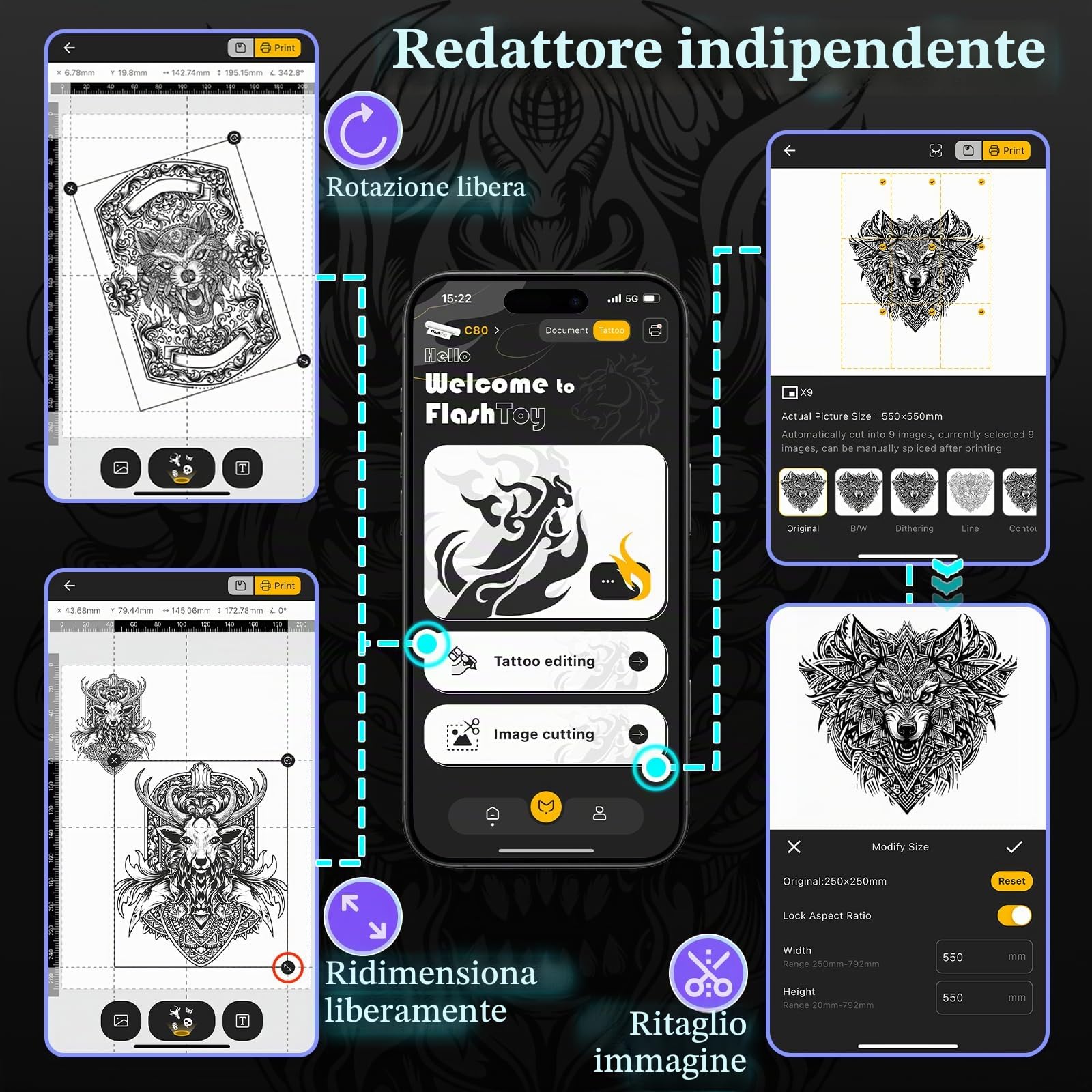 Joyzan Stampante Stencil Tattoo, Stampante Termica Tattoo di Trasferimento Termico 20 Fogli Carta Tatuaggi Temporanei Personalizzati Macchine da Stampa per Phone PC Bluetooth USB Artisti Principianti