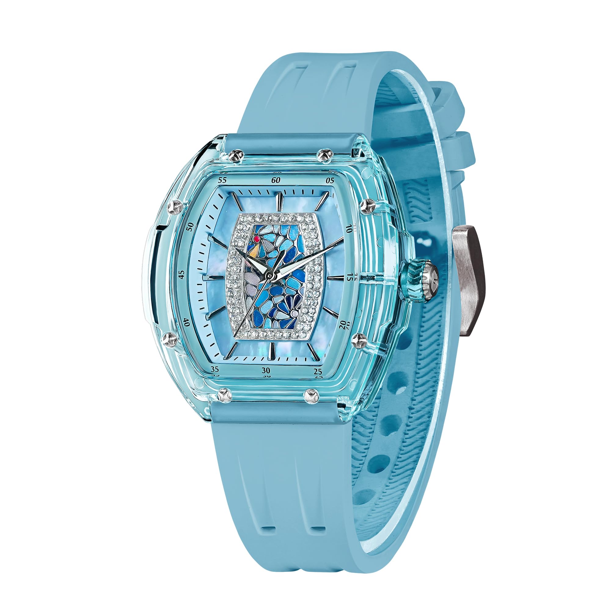 TSAR BOMBA Reloj Pulsera Mujer Lujo Tonneau Relojes para Las Mujeres De Diamantes De Lujo Relojes De Pulsera De Las Señoras Analógica con Movimiento De Cuarzo Elegante Regalos 50M Resistente