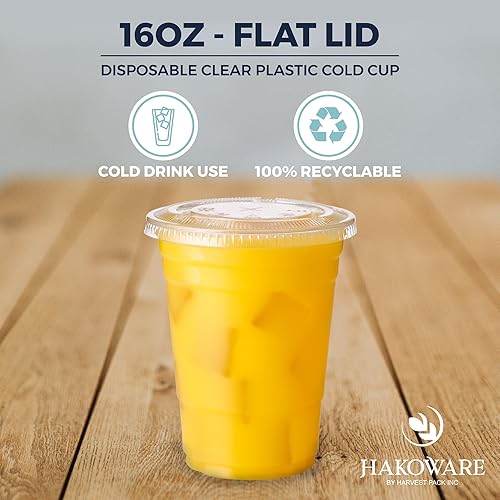 Miniatura 4 de Vasos desechables de plástico con tapas. Vasos transparentes de primera calidad, de 16 oz (onzas) PET para bebidas frías, café helado, zumos de té