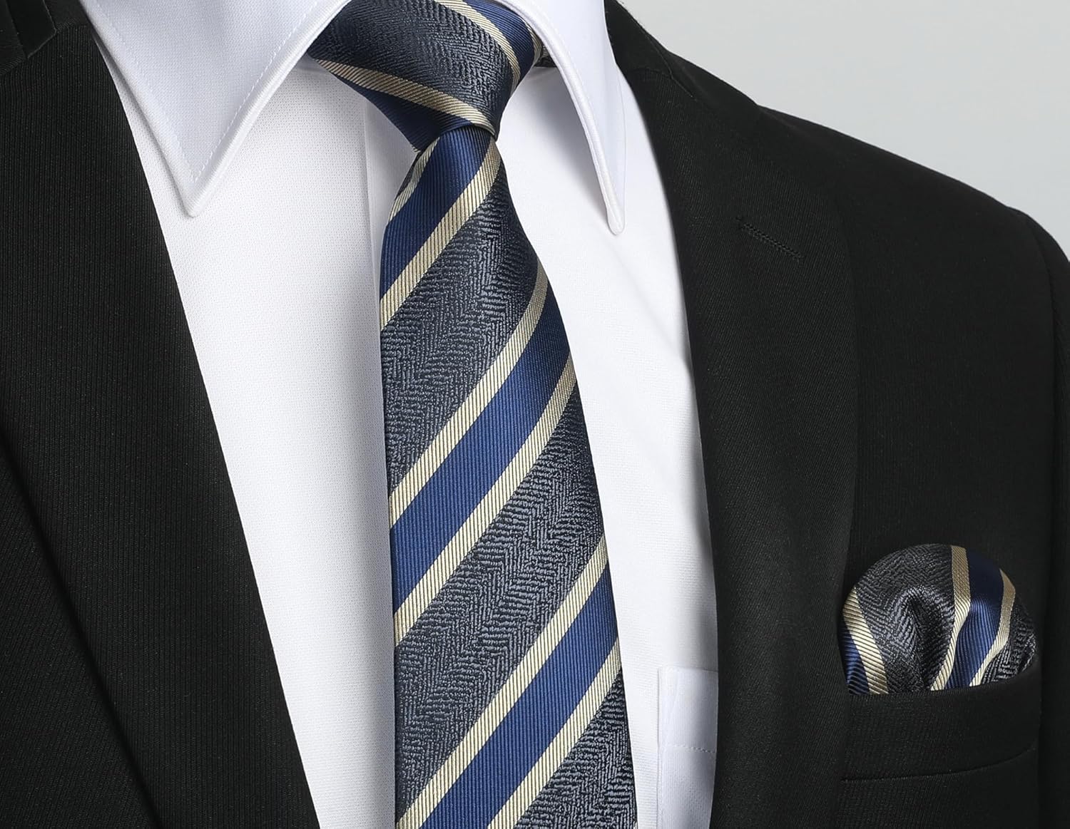 HISDERN Mens Ties Striped Ties for Men Formal Tie and Pocket Square Set Necktie for Wedding Business Graduation - Image 5