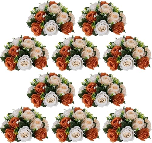 Miniatura 24 de NUPTIO Centros de mesa de flores para mesas de boda: arreglo de 6 piezas de flores artificiales rosas y blancas para bodas y fiestas - Rosas Rosa y