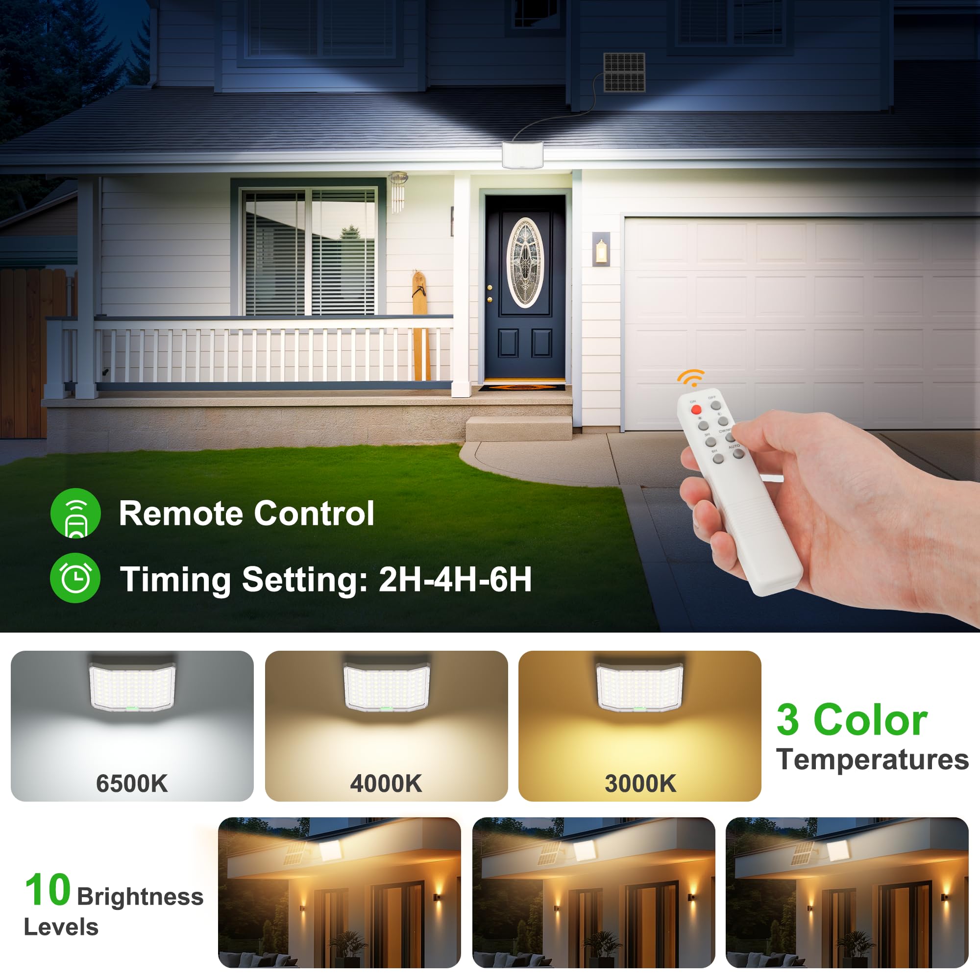 Lampada Solare LED da Esterno con Timer e Telecomando, Faro LED 15000mAh, Dimmerabile 3000/4000/6500K, Impermeabile IP66 per Giardino, Cortile e Esterni