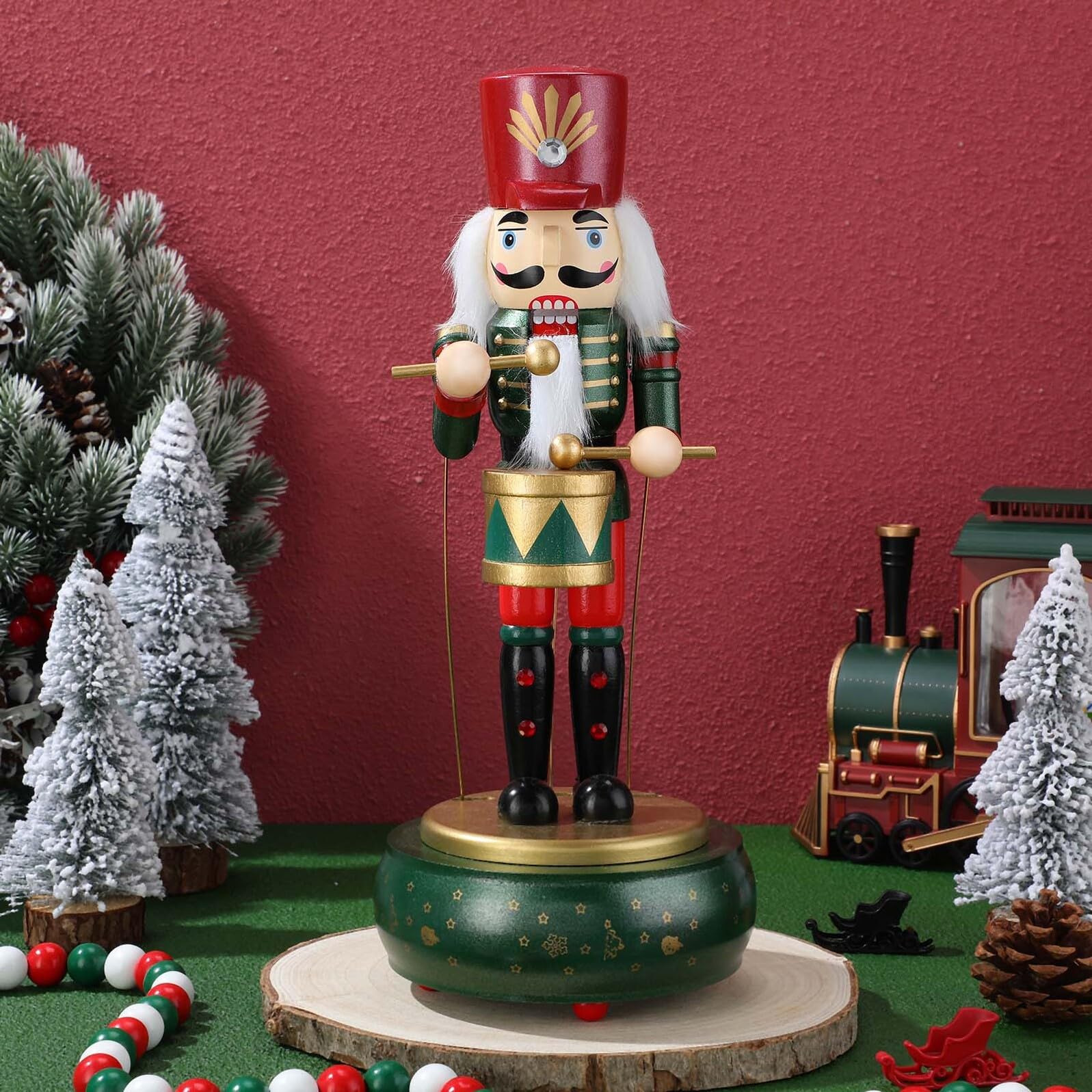 VICASKY Figura Tradizionale Carillon 32 Cm in Legno Decorazione Natalizia per Centro Tavola e Stufa