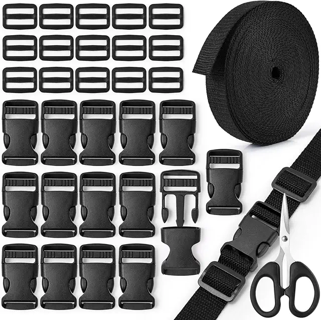 Attache Sangle Nylon 10m avec 15 Clips Tri-Glide pour Sac à Dos et Bagages