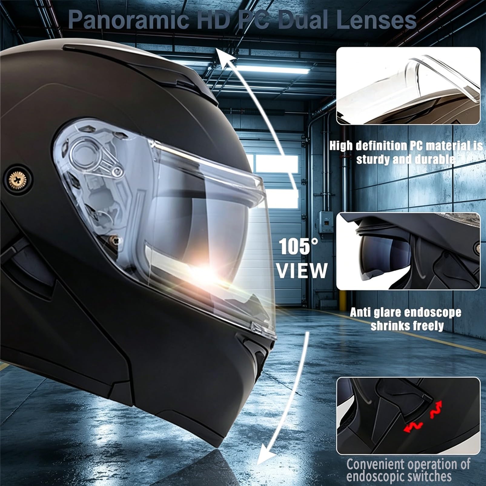 Kask Motocyklowy Szczękowy, [Aero Stratos] Uszczelnienie Akustyczne, ECE 22.06 DOT, Podwójna Wizjera dla Cruiser Street Bike