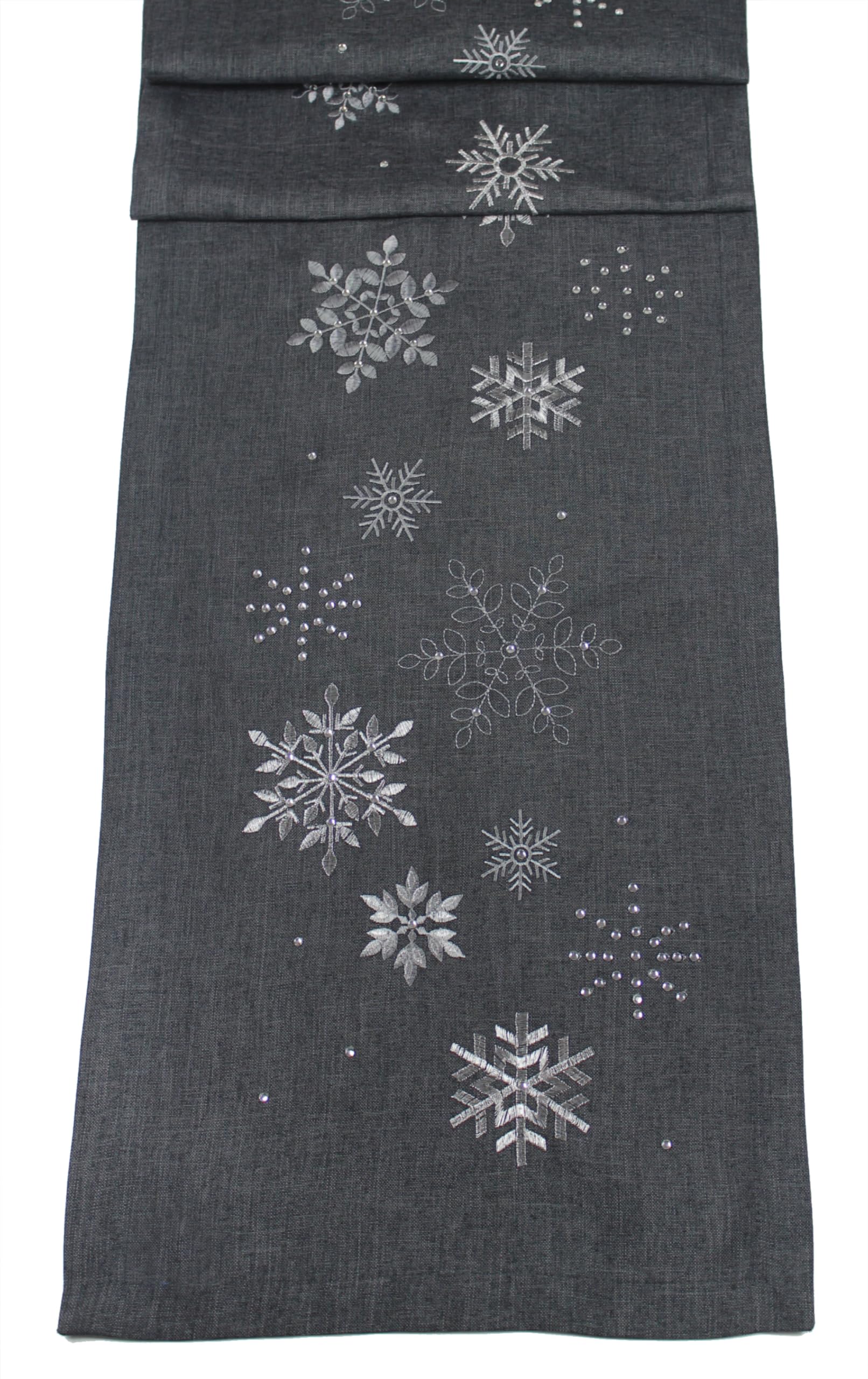 Peggy Wilkins Pewter/Multi Snowflake Surprise Embroidered Christmas Table Runner - 14" X 75"