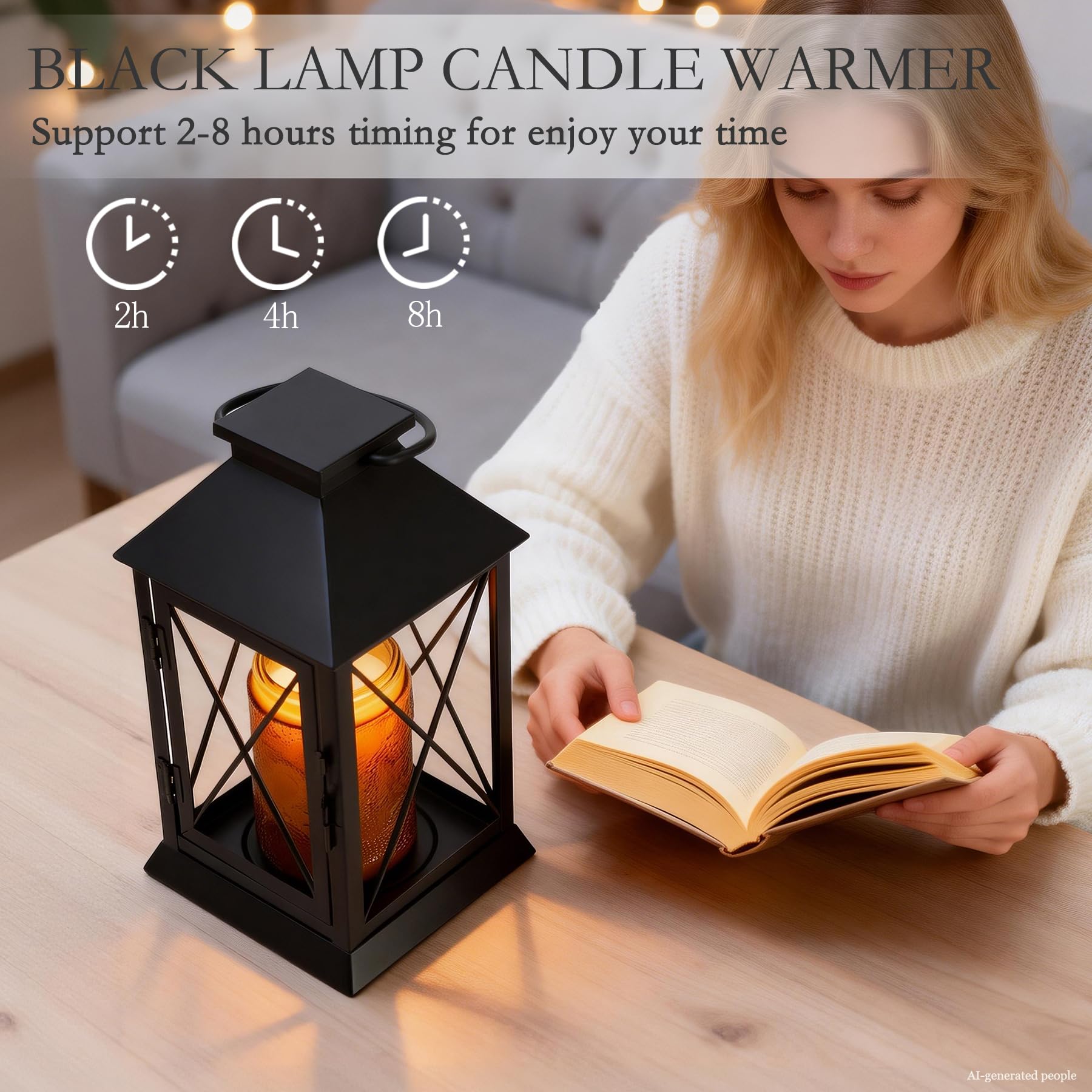 Lampa podgrzewająca do świec, cieplejsza z timerem, czarna latarnia na świecę w słoiku, ściemniana lampa grzewcza do domu wiejskiego z 2 żarówkami, automatyczne wyłączanie i regulacja jasności