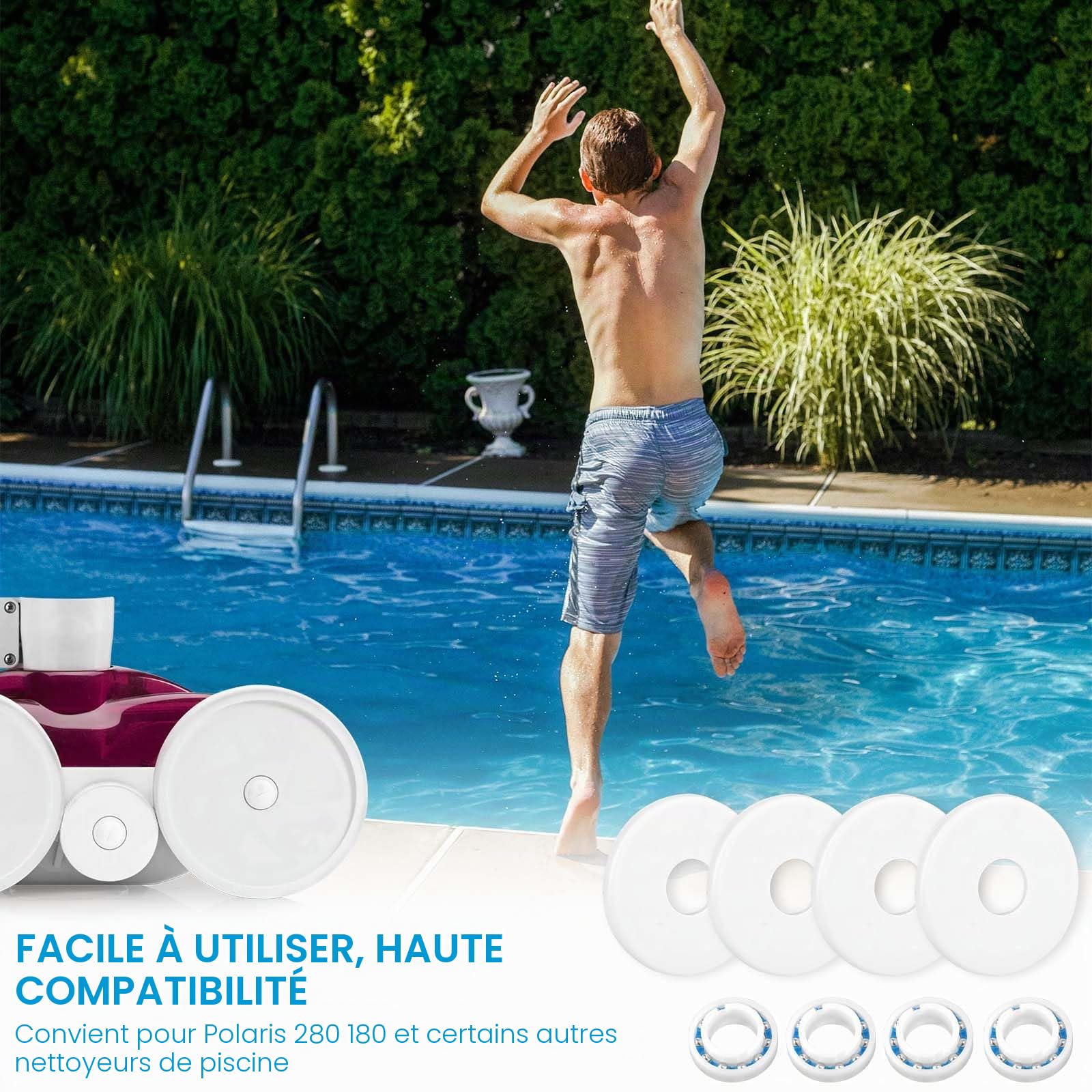 PEUTIER Kit de Reconstruction de Nettoyeur de Piscine, Comprend 8 Roulements à Billes de Roue C60 4 Vis de Roue C55 et 4 Rondelles C64 Nettoyeur de Piscine Pièces de Rechange pour Polaris 280 180