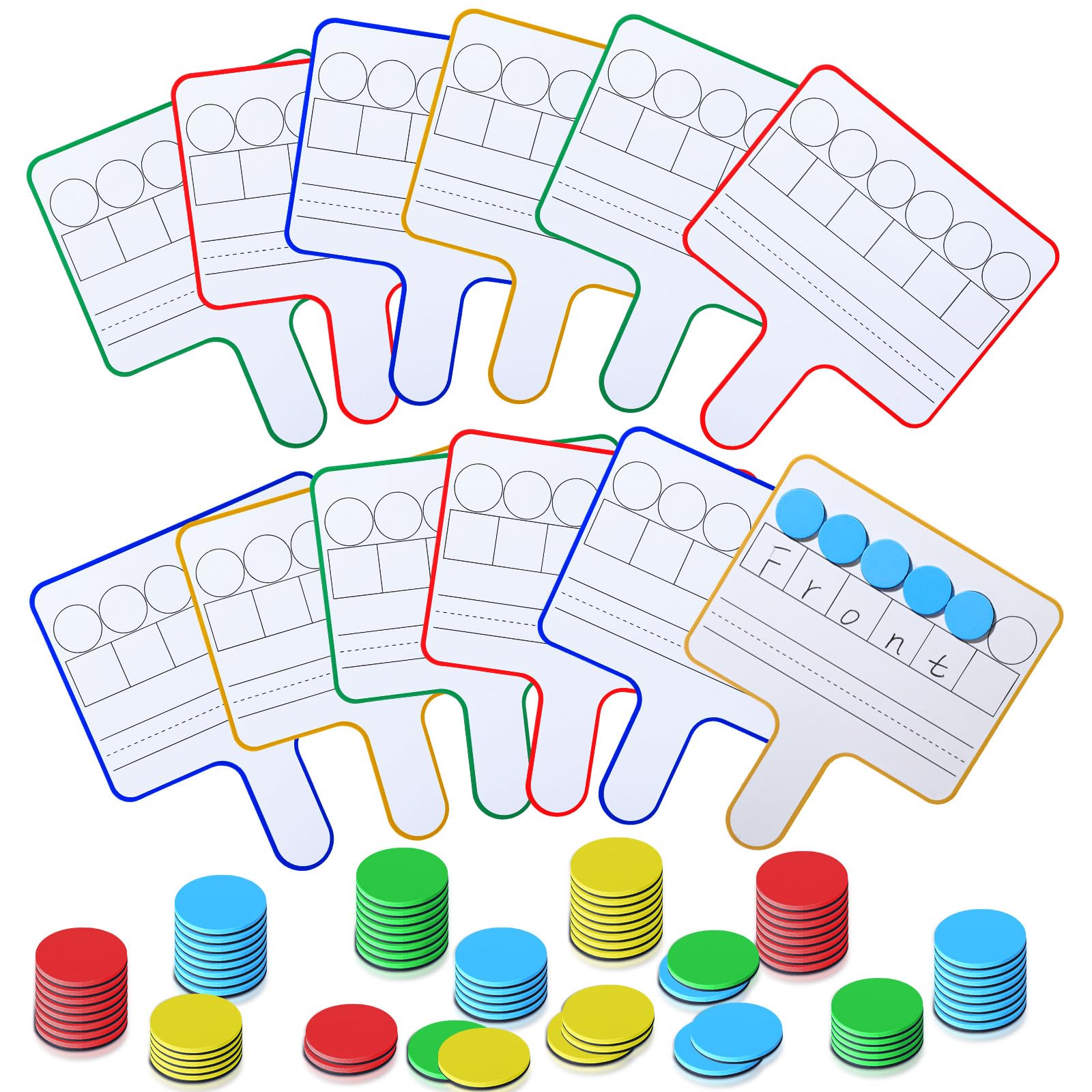 Seajan 12 Pcs Magnetic Paddle Set Education Dry Erase Double Side Handheld Answer Board with Magnetic Counters Discs Phonemic Awareness Phonics Games