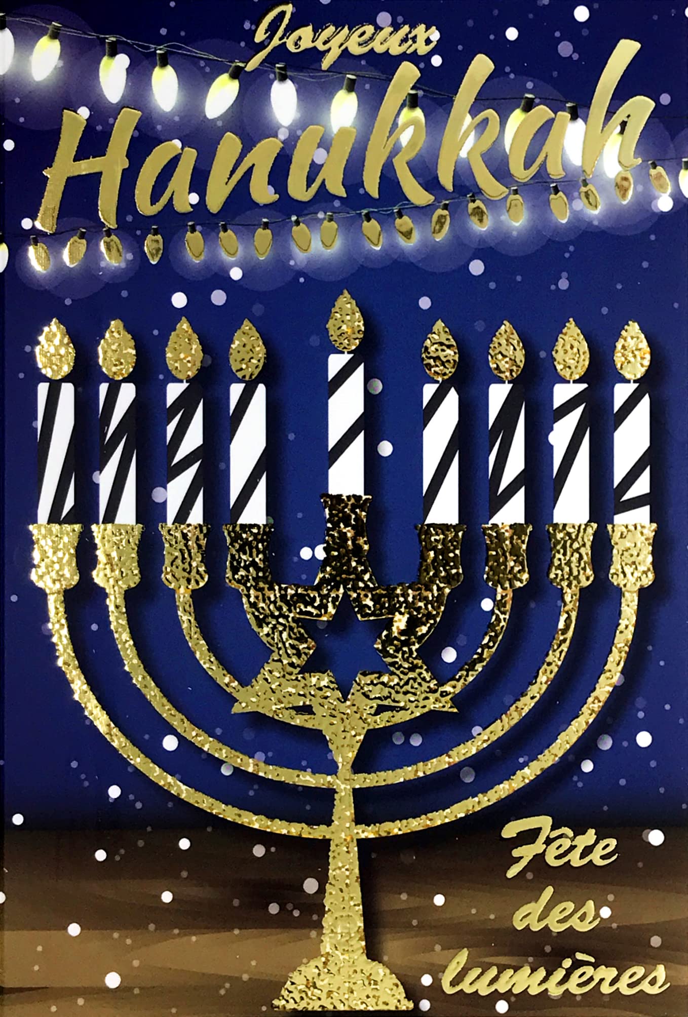 Afie 68-8006 Happy Hanukkah Hanukkah Hanukkah Jewish Day of Lights Judaism Candlestick with 9 Branches Shiny Gold Star of David Garland 4-Sided Bicone Garland White Envelope Size 17.5 x 12 cm - Image 2