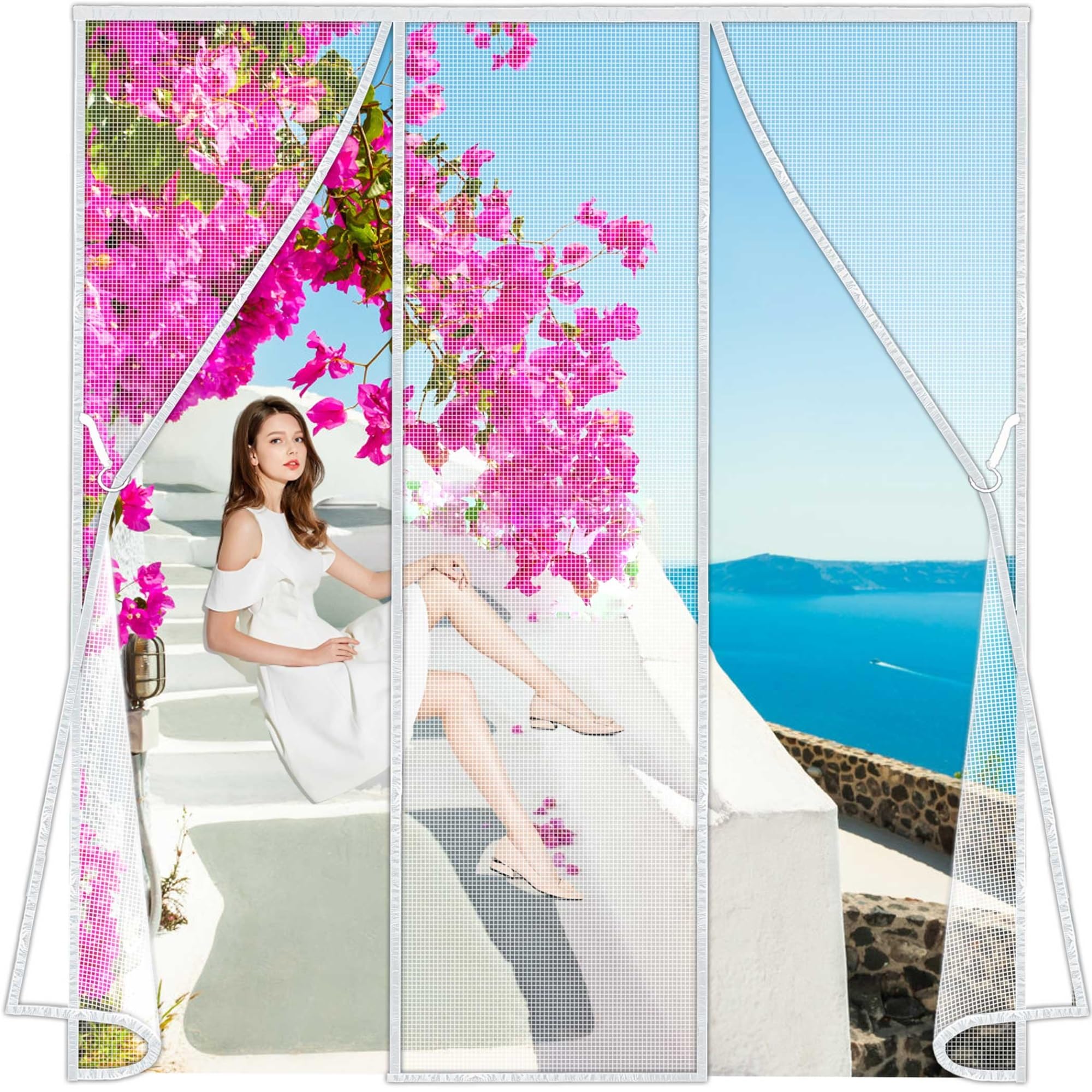 Magnetic Double Door Screen Fly Bug Mosquito Mesh Curtain, 165x200cm Door Fly Screen Net Doors Mesh Magnetic Insect Screens for Keeping Out Flies LF2C1 White