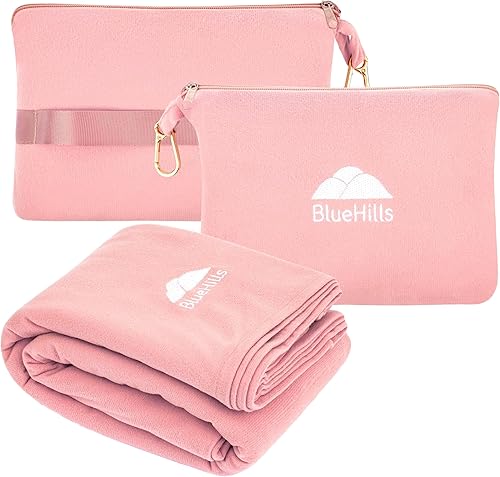 BlueHills Manta de viaje de tamaño compacto y ligero, tamaño de bolsillo, para avión, esencial, viaje de vuelo, en bolsa, funda portátil, accesorio