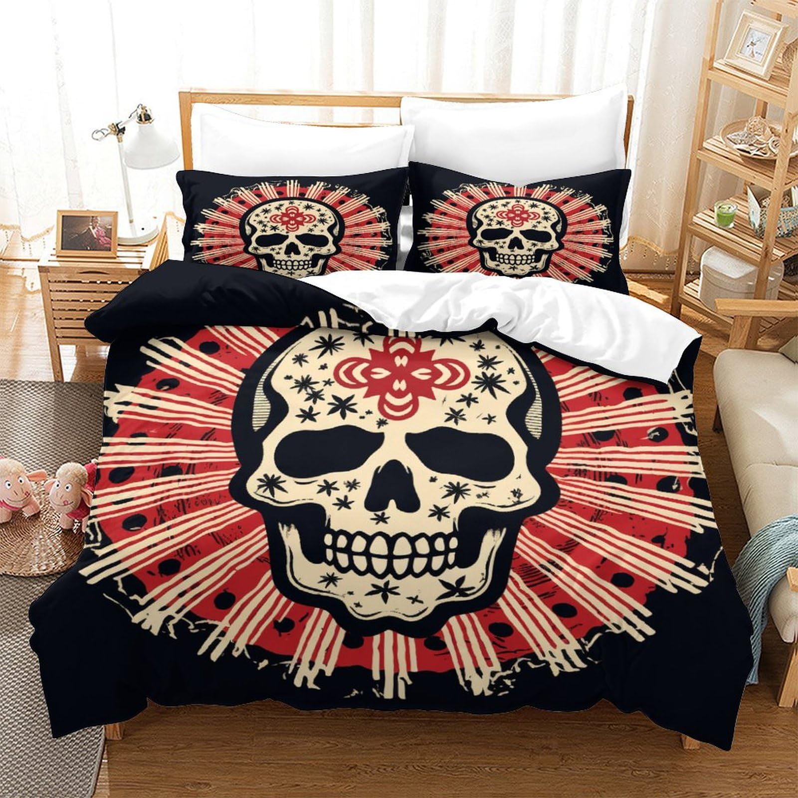 P1S9U7W5Y Retro Skull 3D Printed Duvet Cover Set 3pcs Microfiber Skull Bedding Set Double