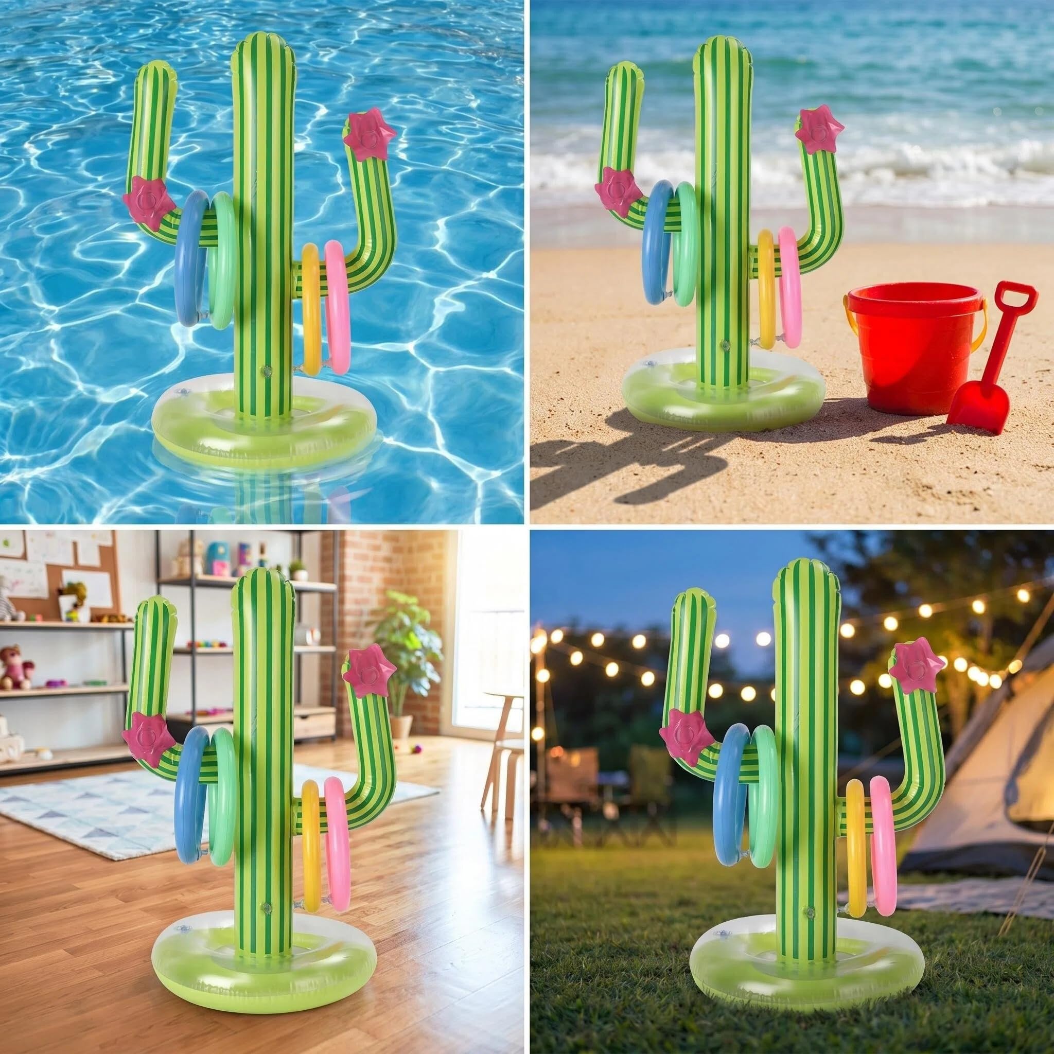 Falafoty 7PCS Cactus Gonflable Jeu de Lancer D'anneau, Bouée Piscine Jouet Anneau Cactus, Anneaux gonflables Cactus Piscine Gonflable Jouets pour Jeu d'eau d'été, Fête sur Plage Hawaïenne Décor