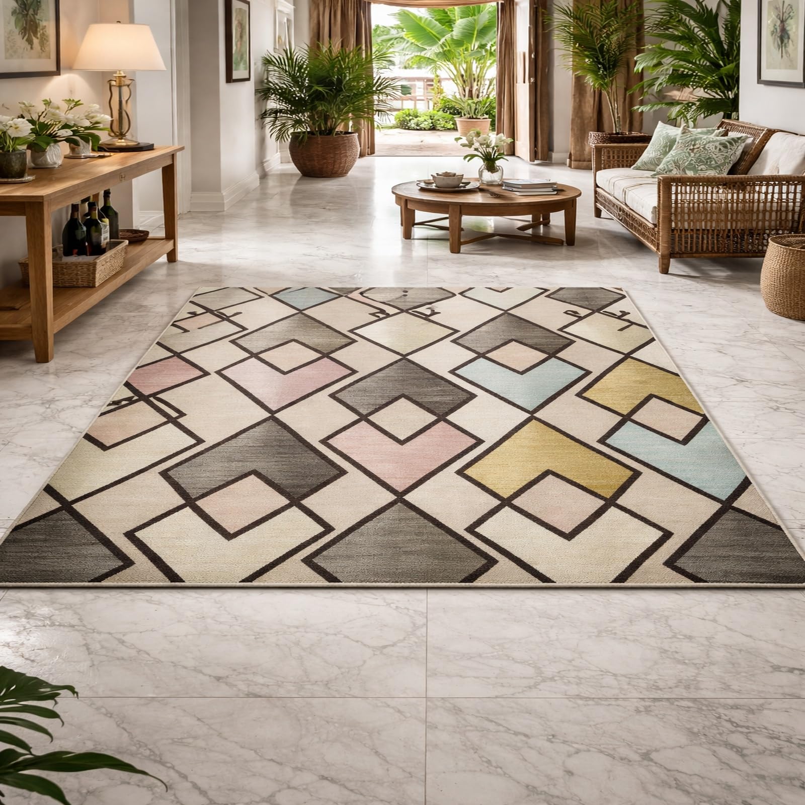 Tapis de salon à poils ras moderne et géométrique pour chambre