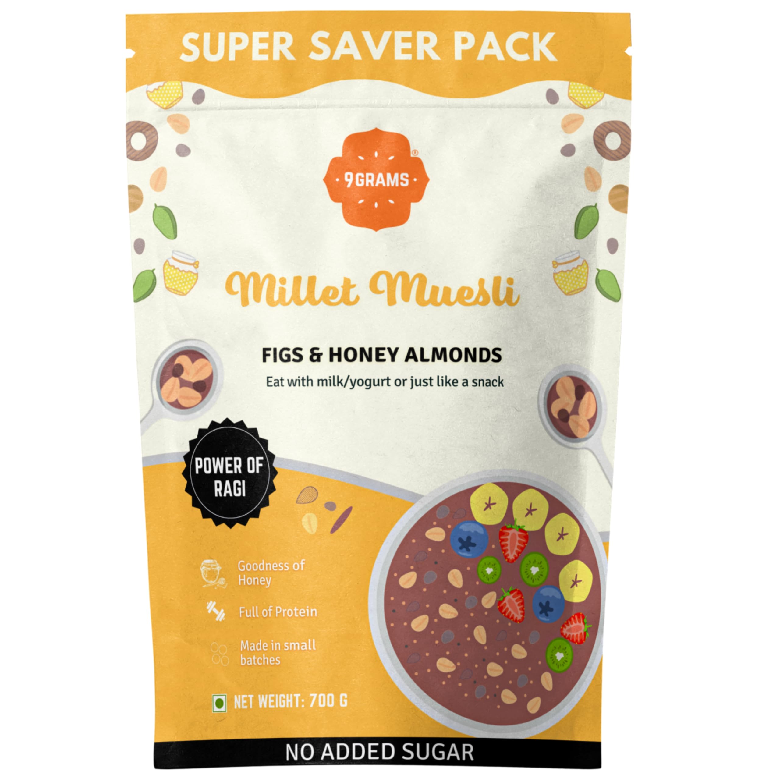 9GRAMS Millet Muesli | 100% Natural | with Ragi Millets | 8g Protein | Healthy Breakfast without added Sugar or Preservatives (Figs & Honey Almonds, 700g) (B09V6PSWXG) Amazon Price History, Amazon Price Tracker