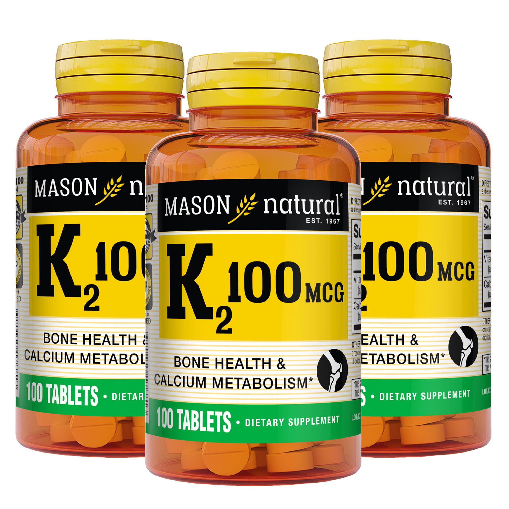 MASON NATURAL Vitamin K2 100 mcg with Calcium, 300 Day Supply