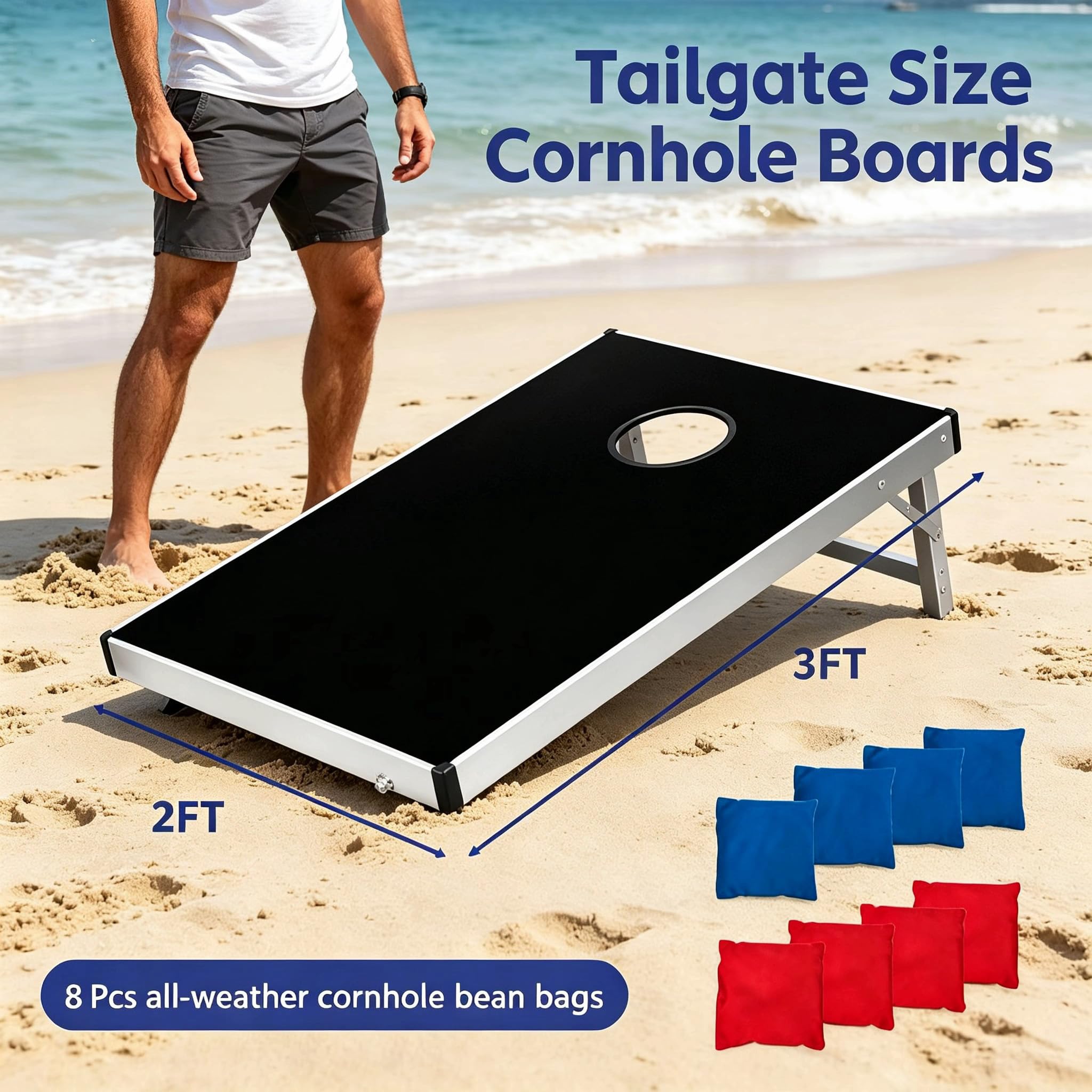 ZENY Cornhole Set 3x2 Cornhole Bean Bag Toss Game Set Aluminum