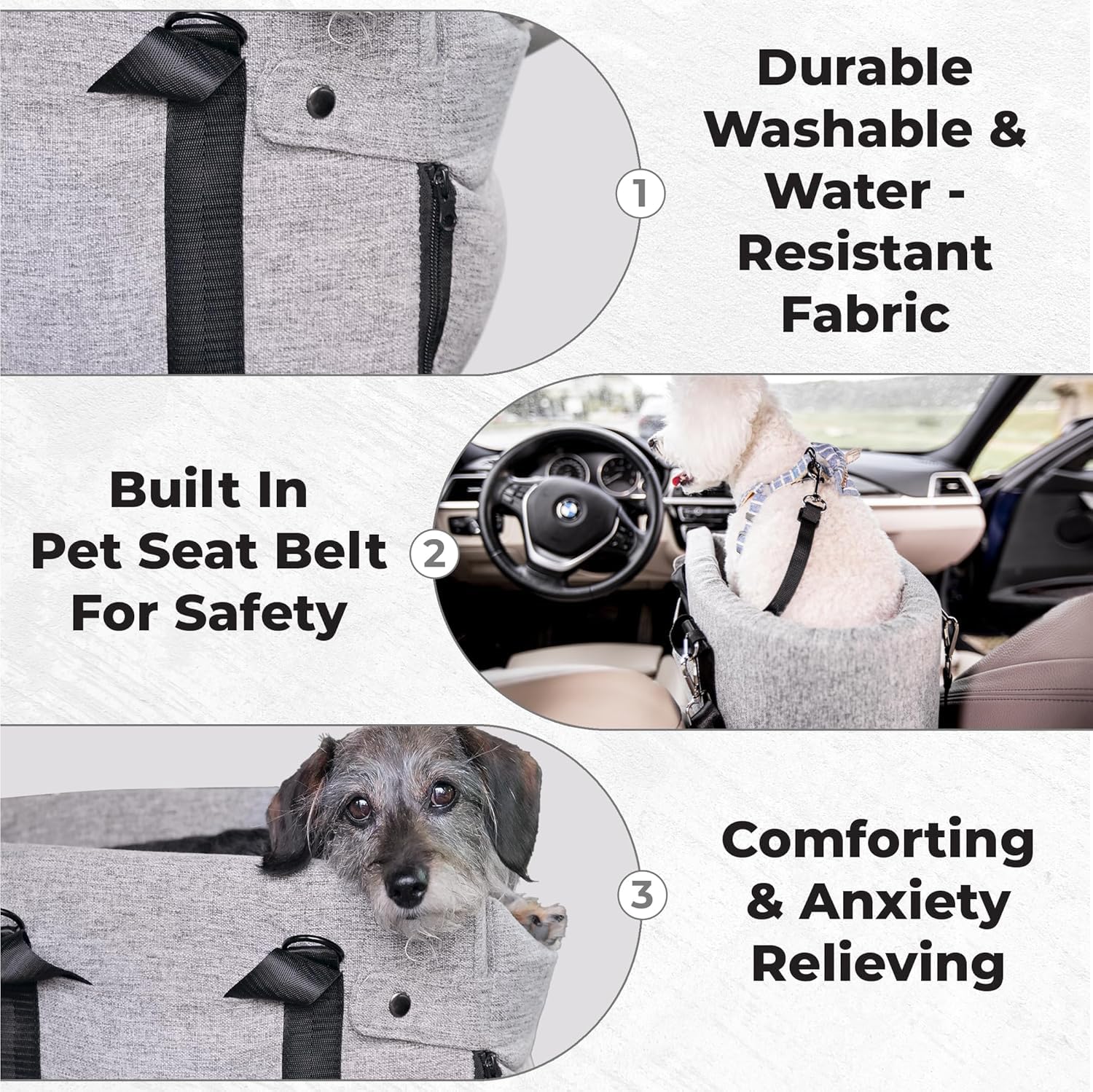 Center Console Dog Car Seat For Small Dogs 5-13 Lbs - Armrest Booster With Safety Belt