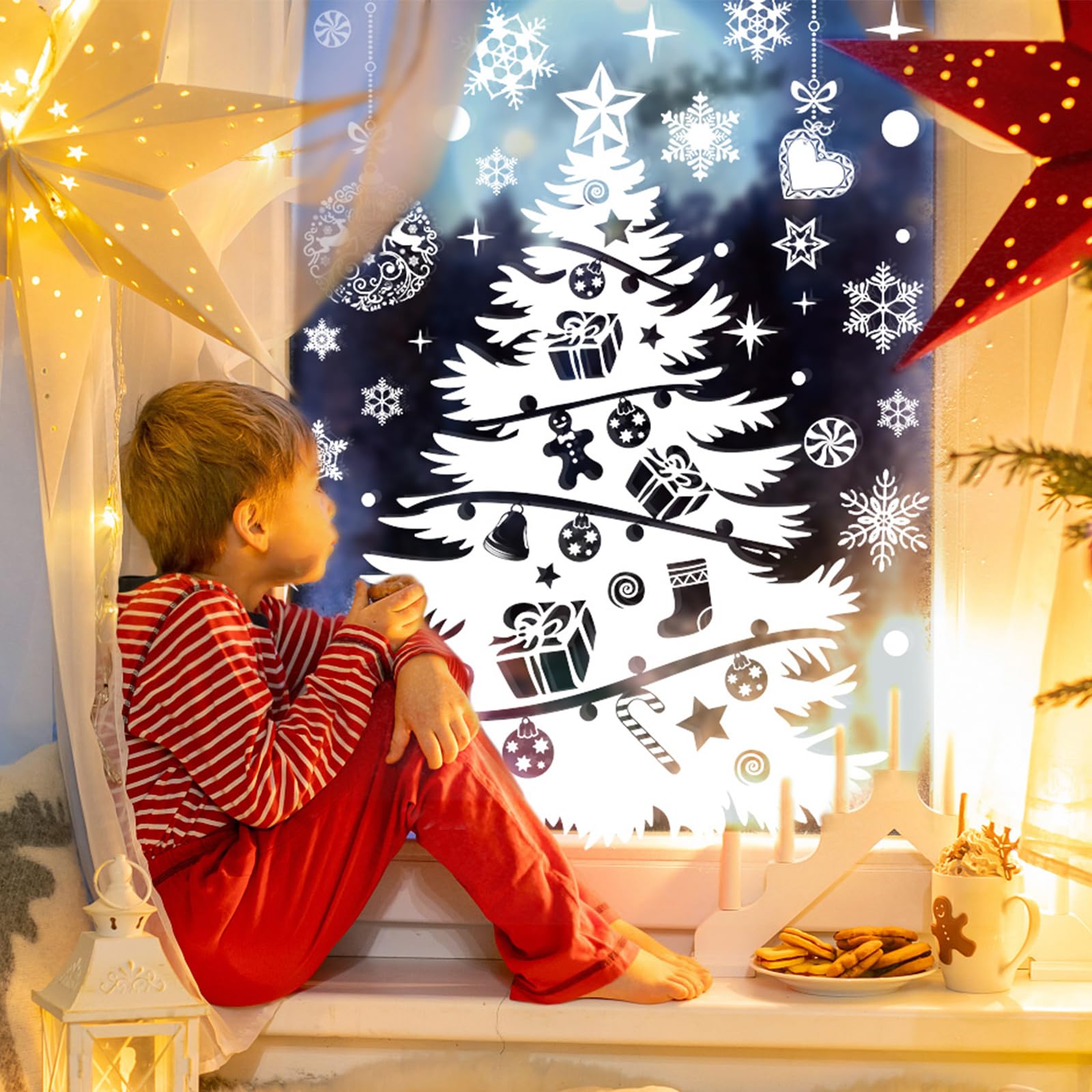 Doe het zelf - wit raamstickers kerst/kerstmis set 9 vellen 200 kleine patronen