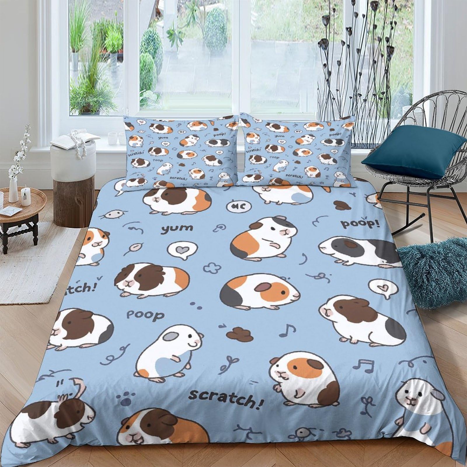 3D Printed Guinea Pig Duvet Cover, Microfiber Comforter Cover Hidden Zipper