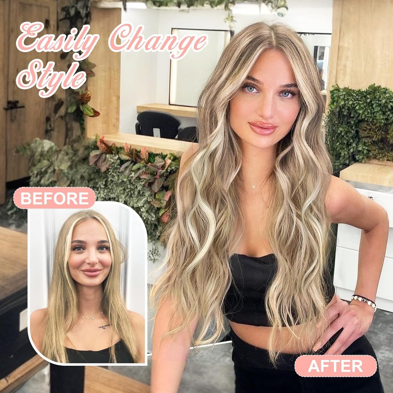 Fine Plus Hair Extensions Clip in 4PCS Sandy Blonde with White Highlights 20Inch Hair Extension Long Wavy Full Head Clip in Hair Extensions Synthetic Fiber Hair Pieces for Women - Image 2