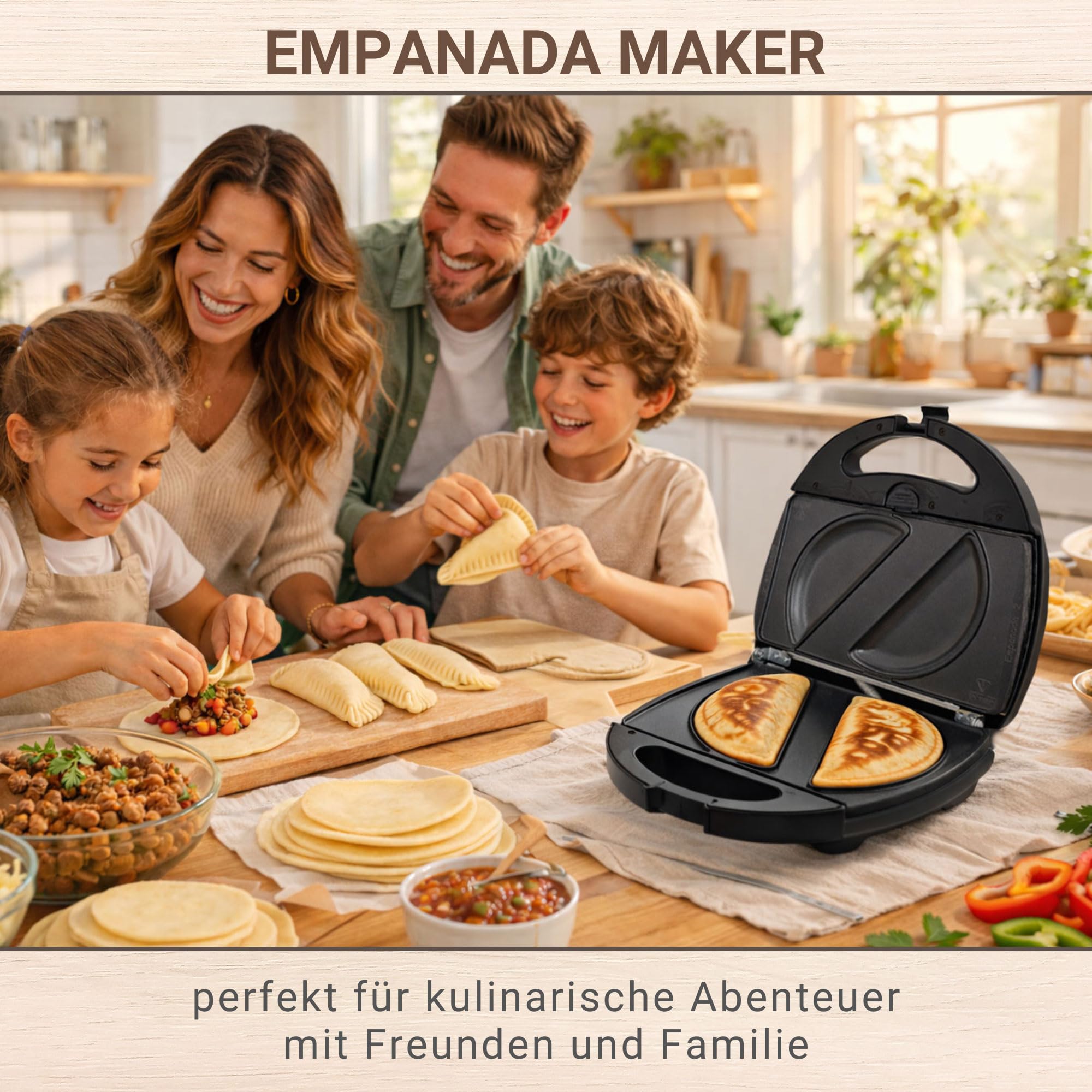 Syntrox Germany Empanada Maker Teigtaschenmaker Chefmaker SM-1300W Empanada mit herausnehmbaren Backplatten