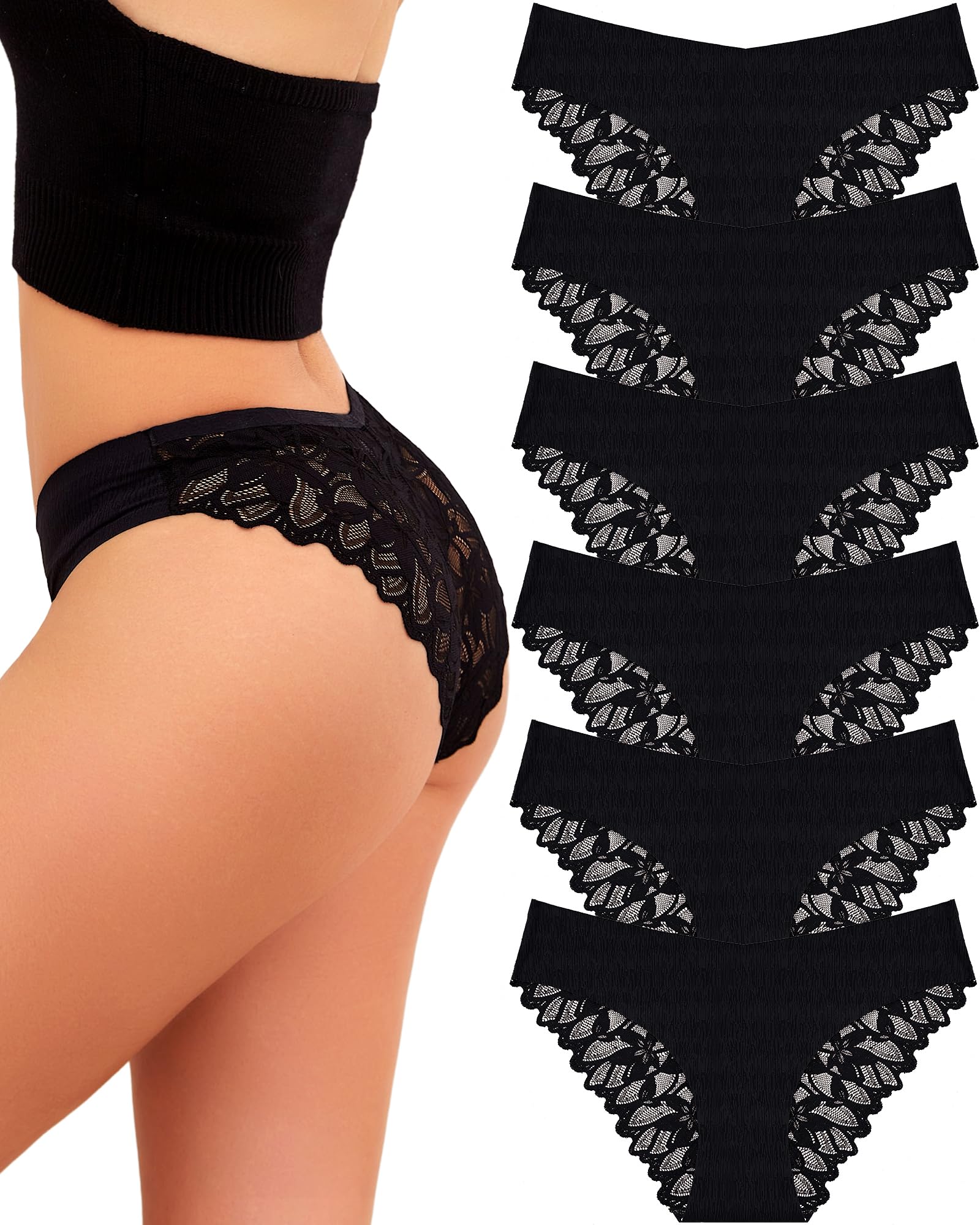 UNDER THE SEA Sexy Underwear for Women Seamless Soft Lace Hipster Ladies No Show Bikini Panties Womens Cheeky 6 Pack S-XL