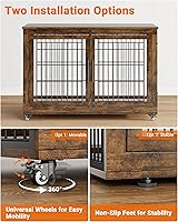Vista 3 de Mueble de jaula para perros con cojín, perrera de madera para interiores con puertas dobles, jaula para perros con ruedas, mesa auxiliar de casa