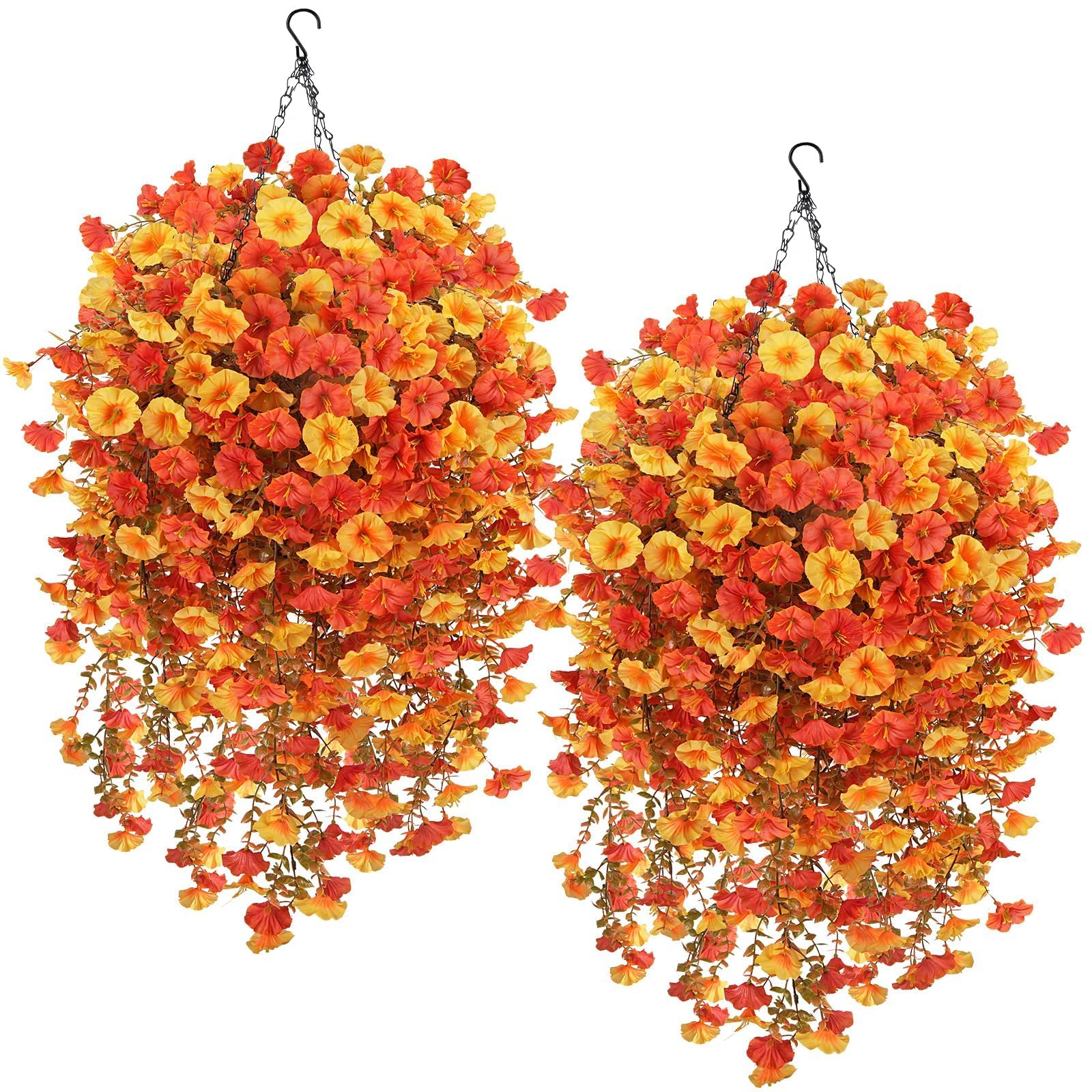 2Pcs Autumn Artificial Hanging Baskets Outdoor Orange Artificial Flowers