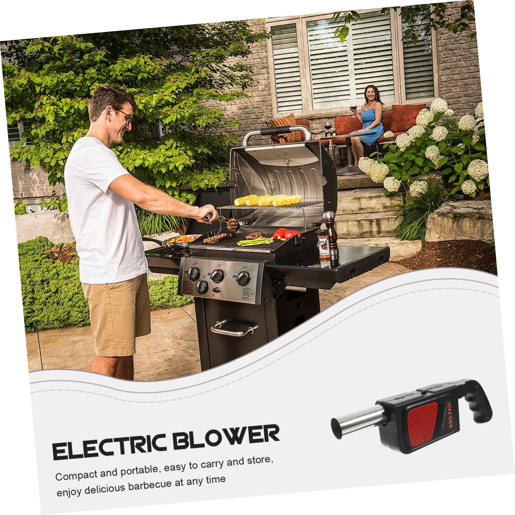 BESTonZON 2 pezzi Soffiatore Elettrico Portatile per Bbq con Tubo in Acciaio Ventilatore Batteria Aa per Accensione Rapida e Strumento Pratico per Campeggio e Picnic