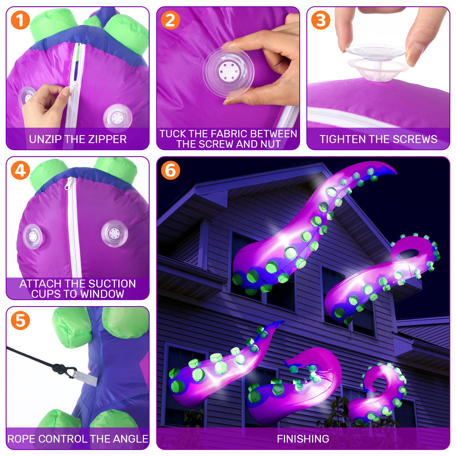Libima Aufblasbares, beleuchtetes riesiges Oktopus-Tentakel mit eingebauter LED, die aus dem Fenster ausgebrochen ist, Dekoration für Halloween, Fensterdekoration, Außenbereich, Hof, Rasen, Garten