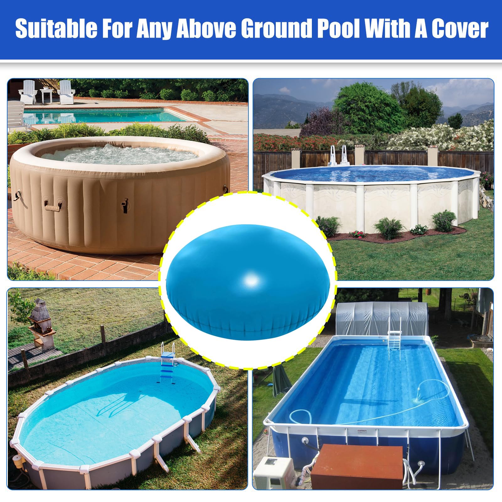 Poolkissen Winter 150x150cm, Luftkissen Rund zur Pool Überwinterung Kissen groß, Poolpolster Winterkissen mit Sicherheitsventil und Seile, Luftkissen Pool Winter bis -25°C