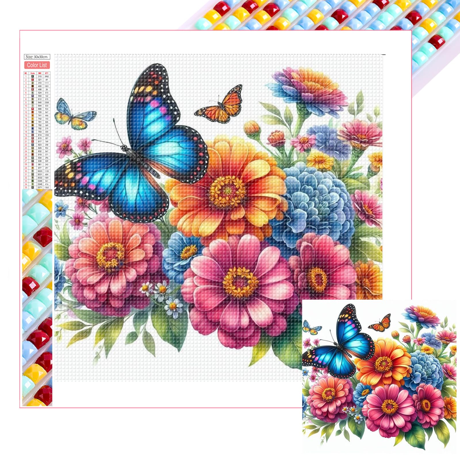 POETRYDRAW Butterflies Zinnias 5D Square Drill Diamond Art Painting Kit for Adults & Beginners, 35x35cm, Home Wall Decor, Crystal Rhinestones