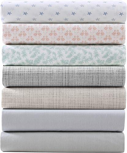 Miniatura 5 de Tommy Bahama - Juego de sábanas de algodón percal lavado, suave y transpirable, decoración de dormitorio con bolsillos profundos (gris lino rafia,