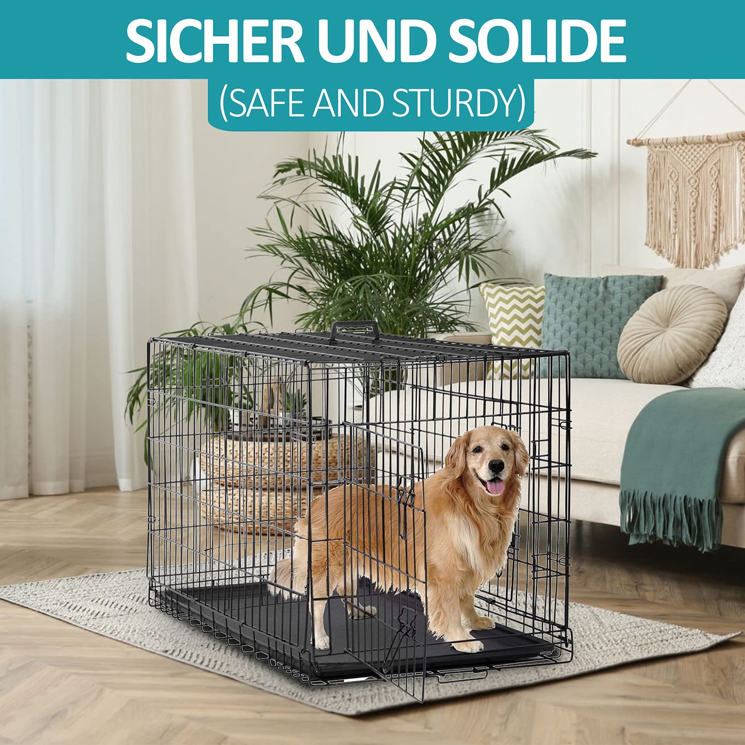 Defacto Hundebox Hundetransportbox, mit 2 Türen Faltbare Hundekäfig aus Metall schwarz, Ink. Bodenschale für deinen Hund, Hundegitterbox, Hundetransportkäfig S-XXL ((M) 61 * 43 * 51 cm)