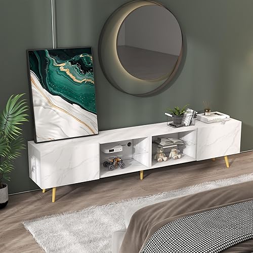 Miniatura 3 de Bonzy Home Soporte de TV LED de 86 pulgadas, centro de entretenimiento moderno de hasta 75 pulgadas, mesa consola de televisión con armarios de