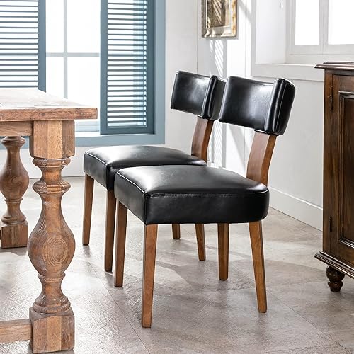 Miniatura 6 de Wahson Farmhouse - Juego de 2 sillas de cocina y comedor, tapizadas de piel sintética retro con patas de madera, color negro