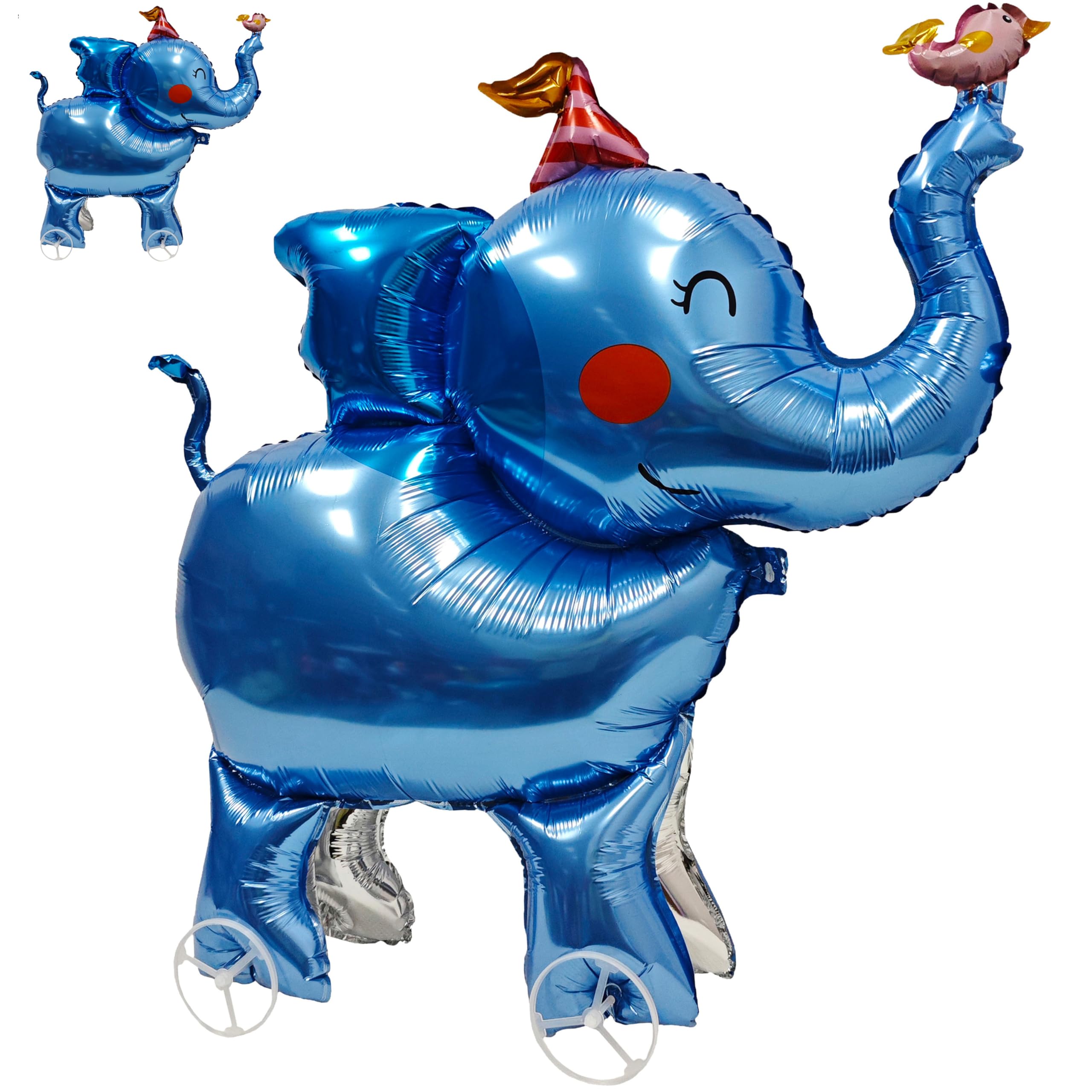 4D Self Standing Large elephant animal balloon walking Shaped Animal Party Balloons with wheels foil fun pet elephant balloons for kids baby shower Jungle Safari Theme party decorations Supplies