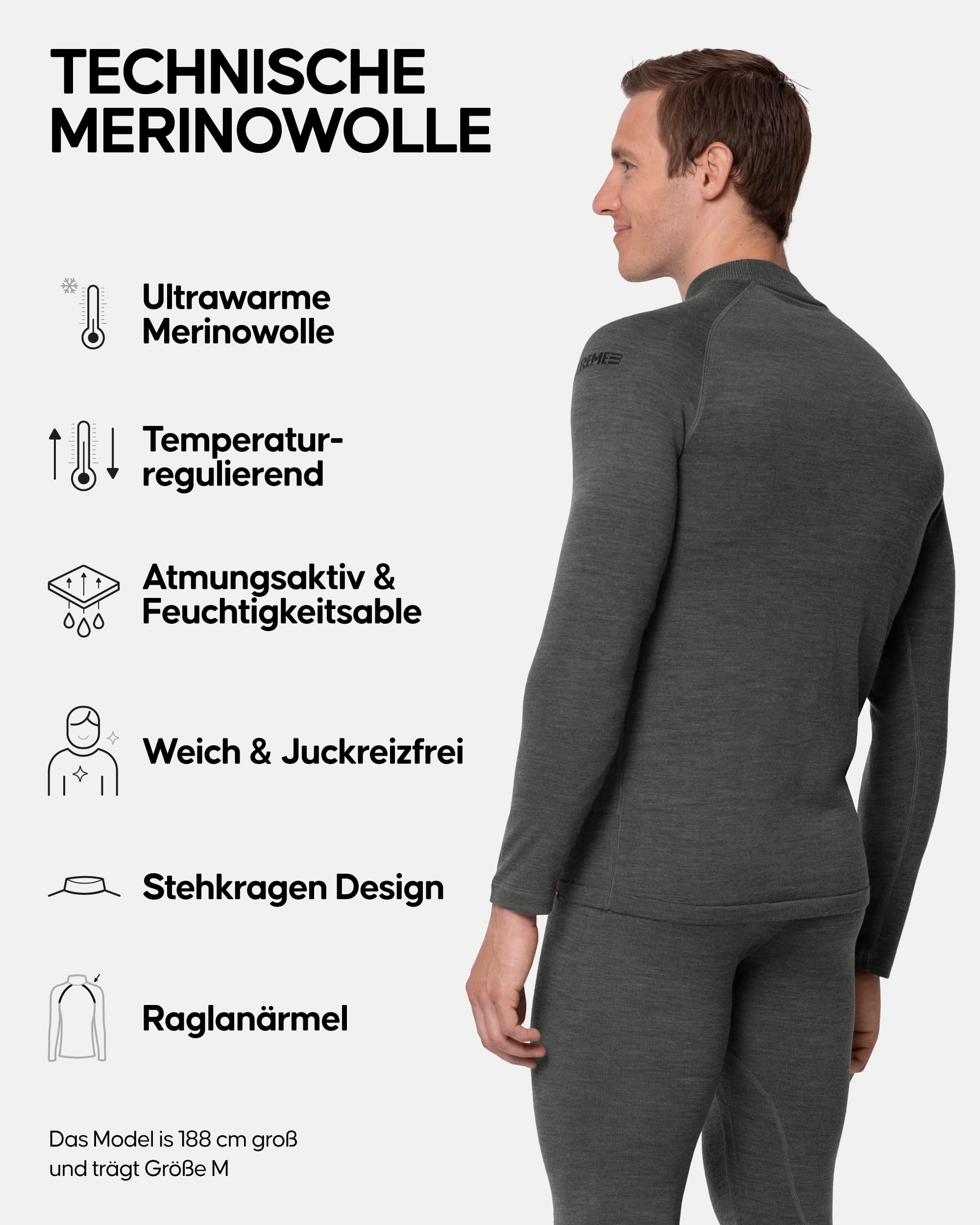 DANISH ENDURANCE Merino Thermo Shirt Herren, Schwer 250 g/m² | Merino Thermo Shirt, Geruchshemmend & Atmungsaktiv, für Skifahren & Wandern bei extremer Kälte, Thermounterwäsche Herren